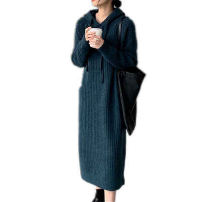 KIKI A-Linien-Kleid Verdicktes Pulloverkleid mit Kapuze für Herbst und Winter