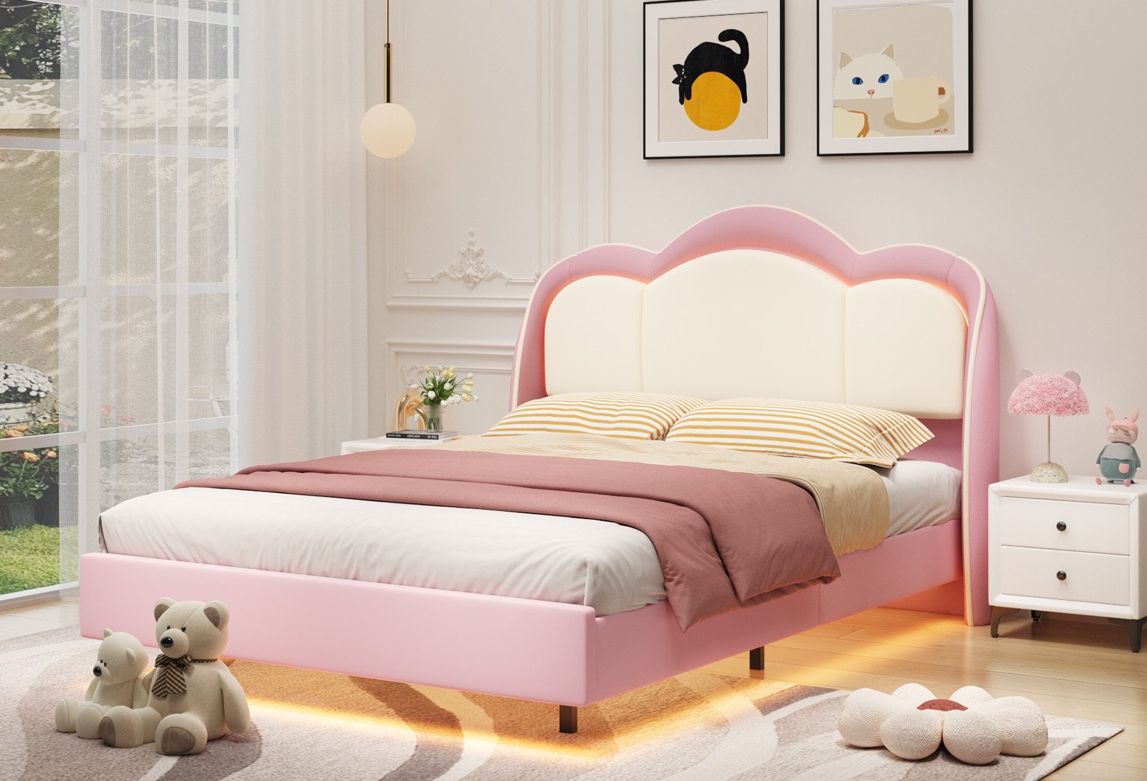 HOMAVO Kinderbett Polsterbett, Einzelbett mit LED-Beleuchtung günstig online kaufen