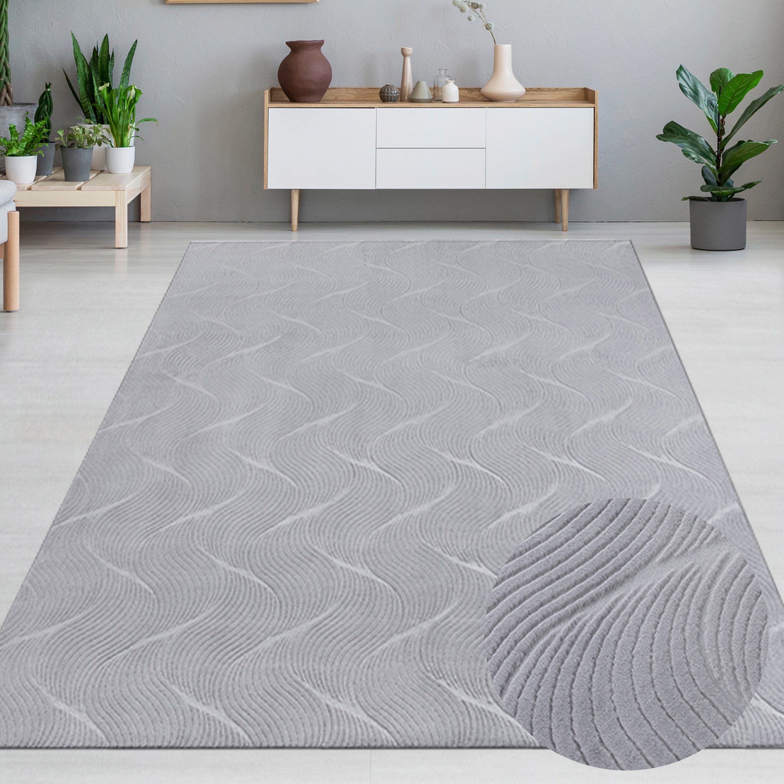 Carpetia Teppich Moderner Wohnzimmerteppich niedrig Wellenmuster günstig online kaufen