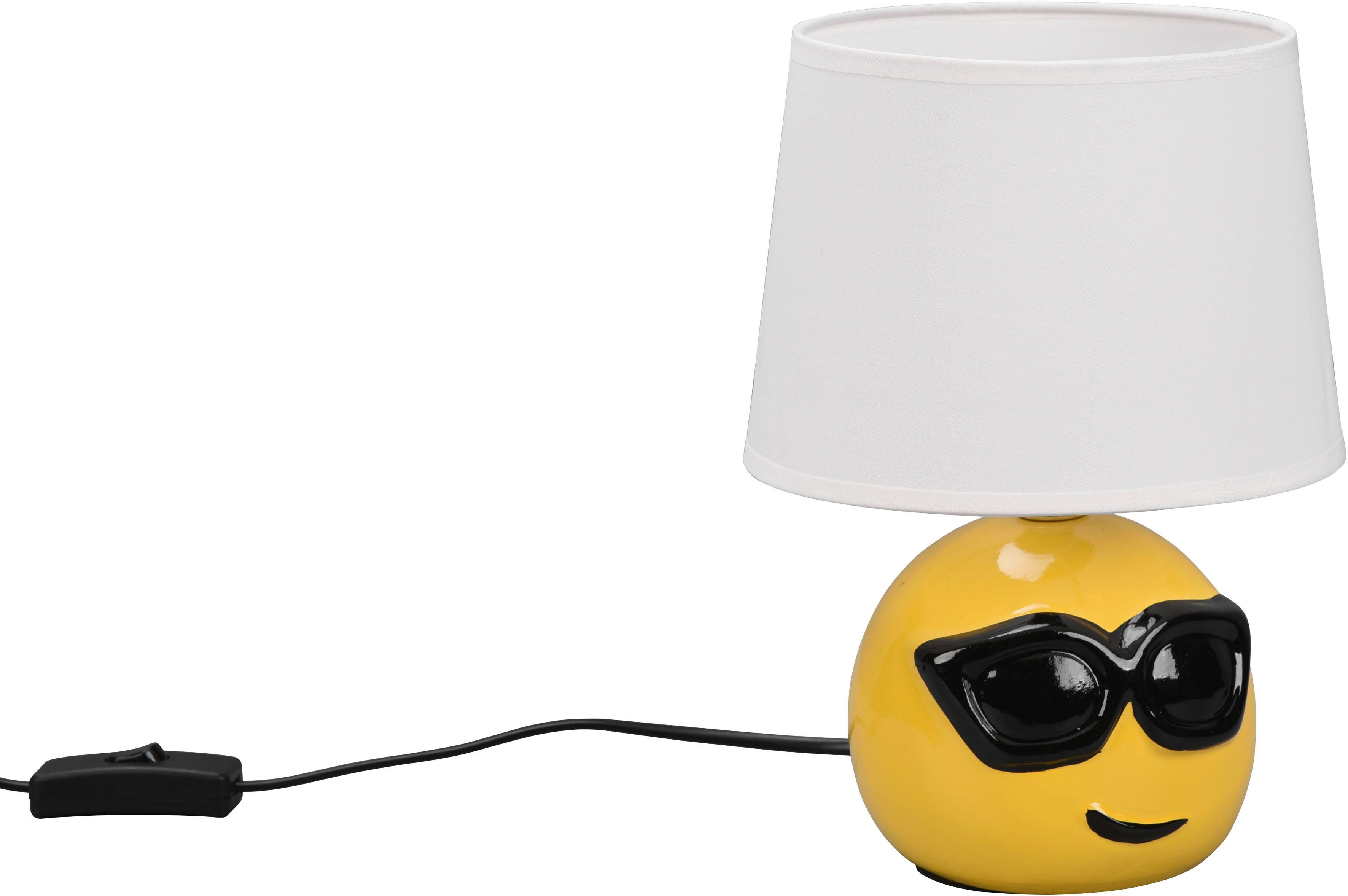 TRIO Leuchten Schreibtischlampe kombiniert mit exkl aus max kaltweiß, 10W Textil-Lampenschirm Ø Keramik Leuchtenfuß 1xE14 18cm, Coolio, Ein-/Ausschalter, warmweiß ohne Tischlampe - Smiley-Look, Deko Leuchtmittel, Schnurschalter