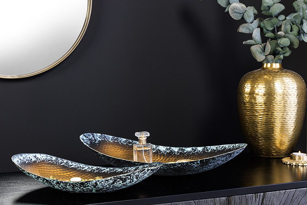 riess-ambiente Dekoschale ORIENT 45cm gold · handmade Ablageschalen aus Metall mit Patina (Set, 2 St), Hammerschlag Design · Schlüsselschale · Schmuckschale · Wohnzimmer