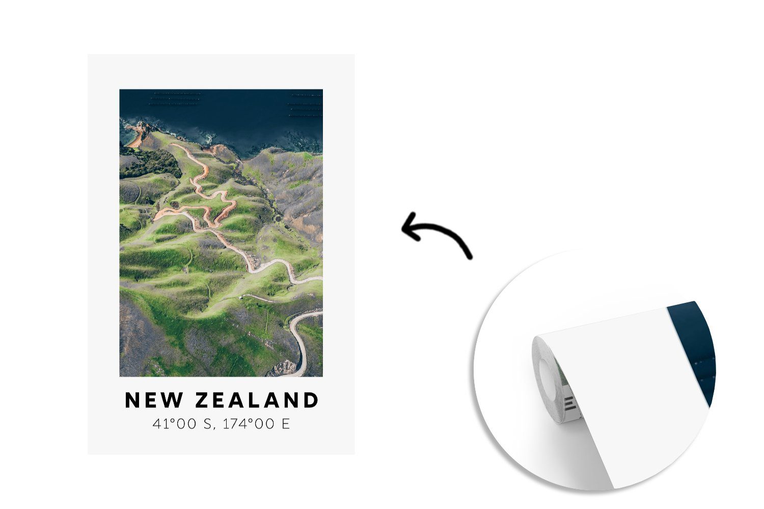 - Matt, bedruckt, St), Montagefertig Strand Berge Grün, Wandtapete Neuseeland MuchoWow (3 für Vinyl Tapete Wohnzimmer, Fototapete - -