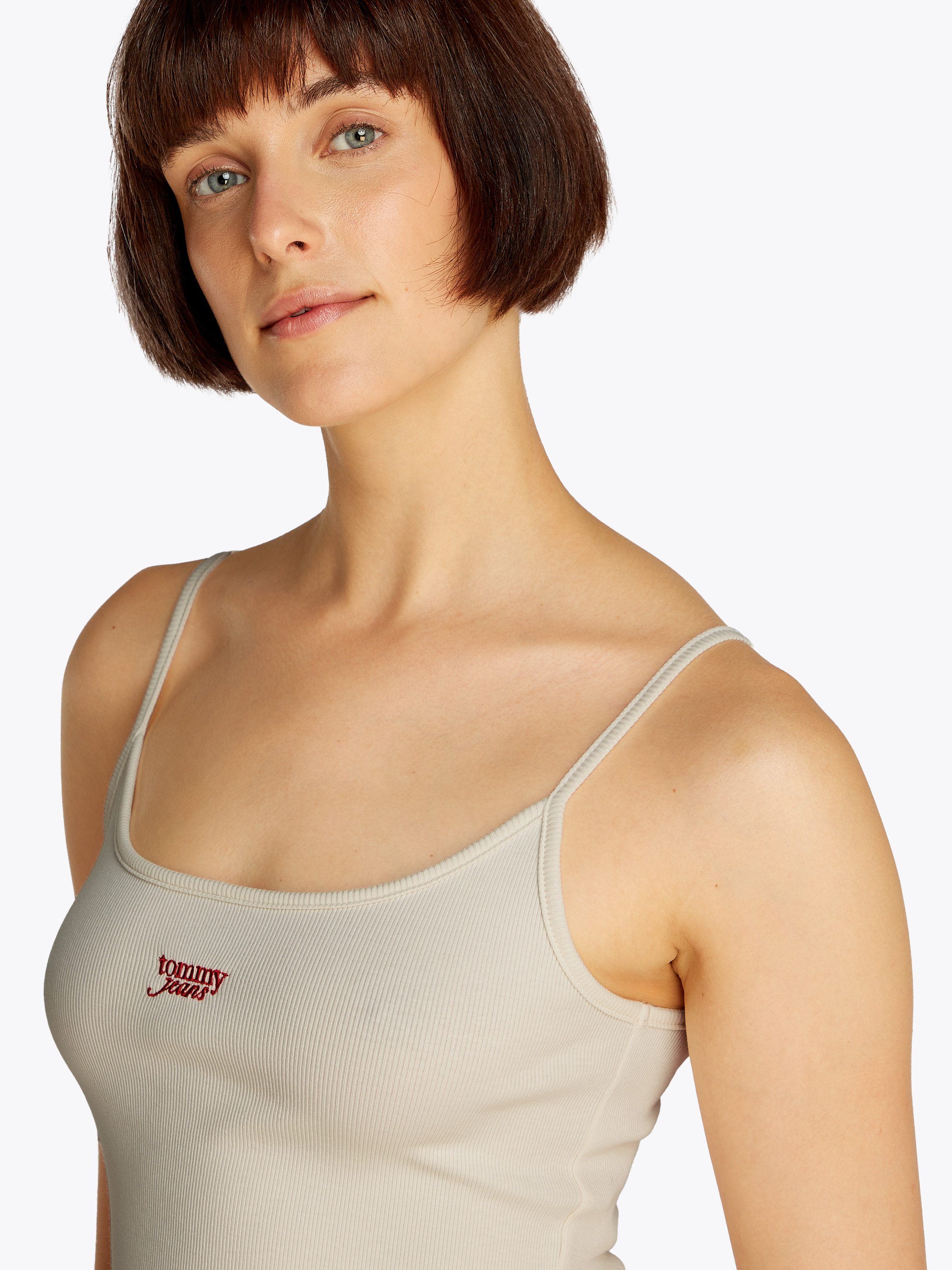 Tommy Jeans Spaghettitop TJW SCRIPT STRAPPY TOP in Rippoptik, mit Logoschri günstig online kaufen