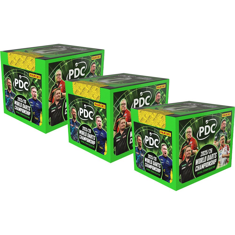 Panini Sammelkarte Darts PDC World Championship Sticker 2026 - 3 Displays (108 Tüten)