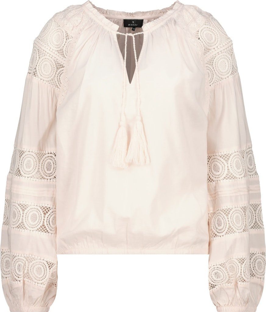 Monari Klassische Bluse Spitzeneinsatz mit Bindeband und Quaste