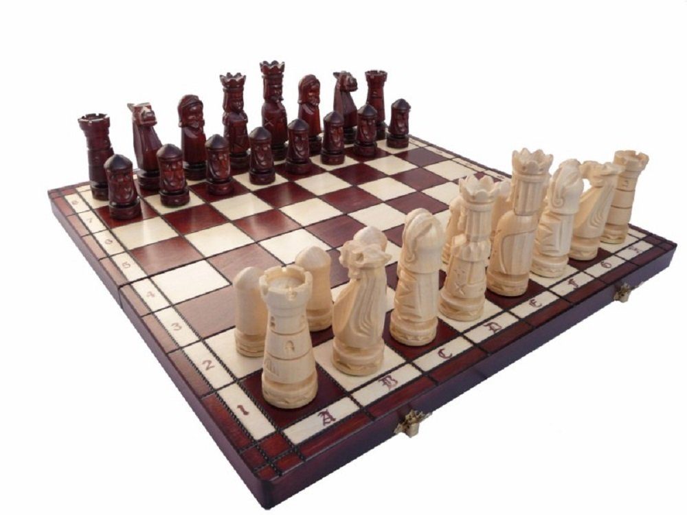 Holzprodukte Spielesammlung Schach Geschnitzt 50 x 50 cm Schachspiel Holz Handgeschnitzt braun