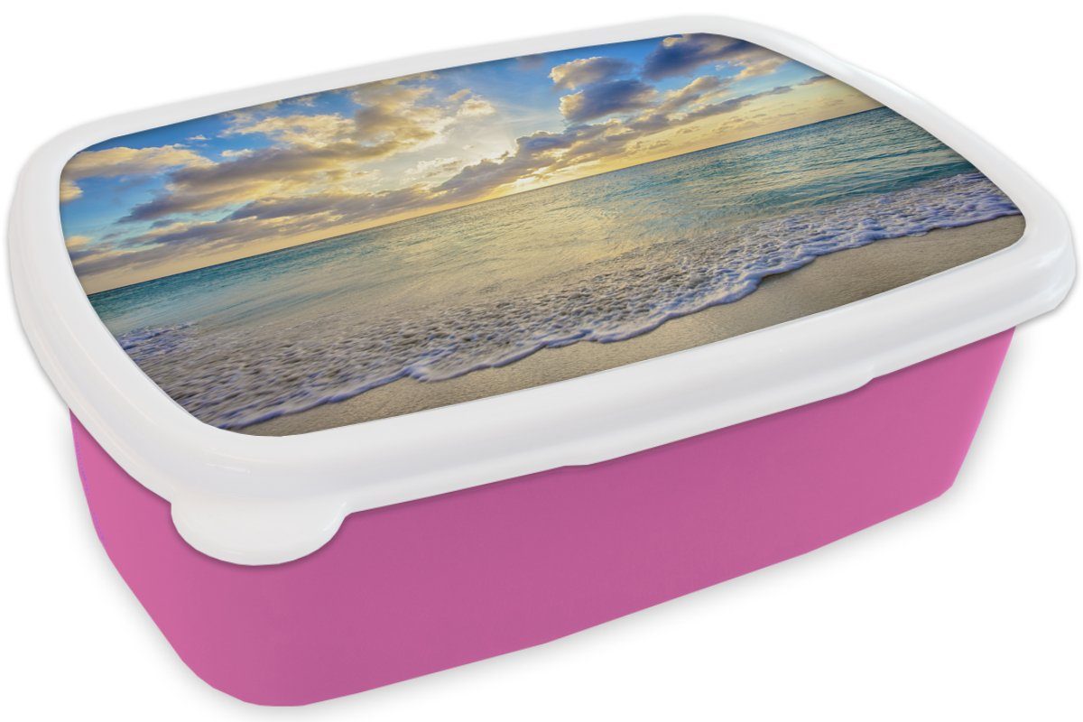 Kinder, Brotdose Brotbox (2-tlg), rosa - Mädchen, Erwachsene, MuchoWow - Strand Kunststoff, Snackbox, für Sonne, Meer Wolken Lunchbox - Kunststoff