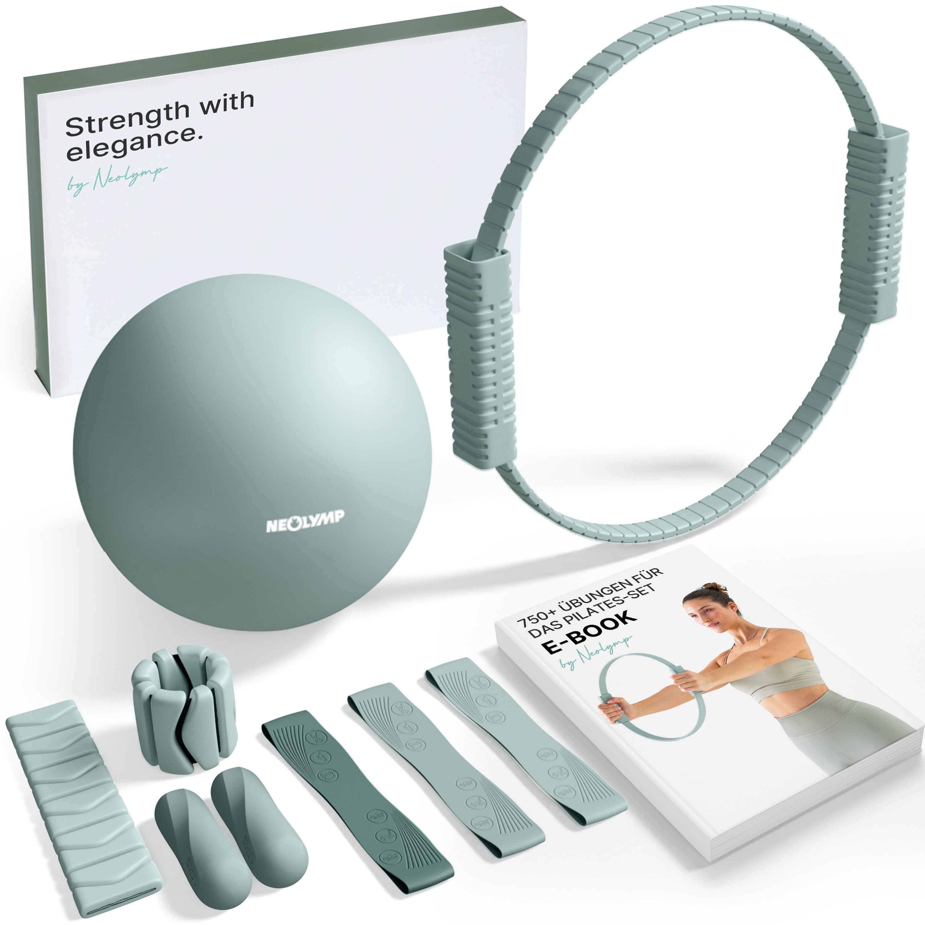 NEOLYMP Pilates-Ring Pilates Set für Zuhause – Pilates Ball, Pilates Ring & Gewichte (Pilates Essential Kit Damen & Anfänger - Home Pilates), Pilates Zubehör Set – inkl. Pilates Bänder, 1kg Hanteln & E-Book