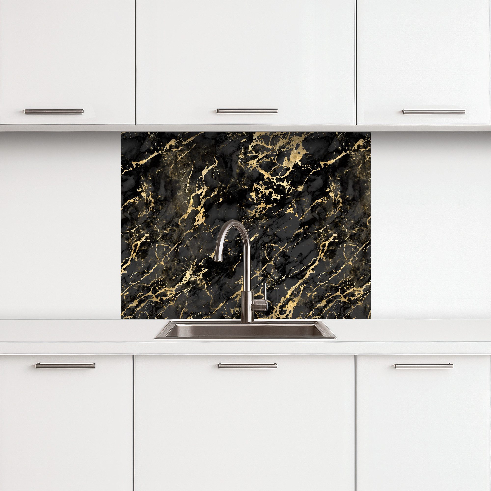 KitchenYeah Küchenrückwand selbstklebend Marmor - Schwarz - Goldstruktur, (1-tlg), Spritzschutz, Küche, Rückwand, Küchenwand, Küchenfront, 80x60 cm