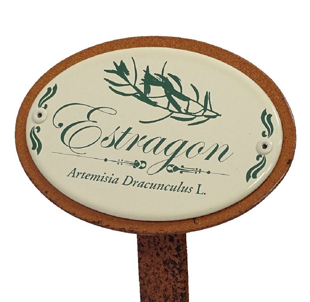 Linoows Gartenstecker Kräuterschild Estragon, Garten Kräuterstecker Emaille 50 cm