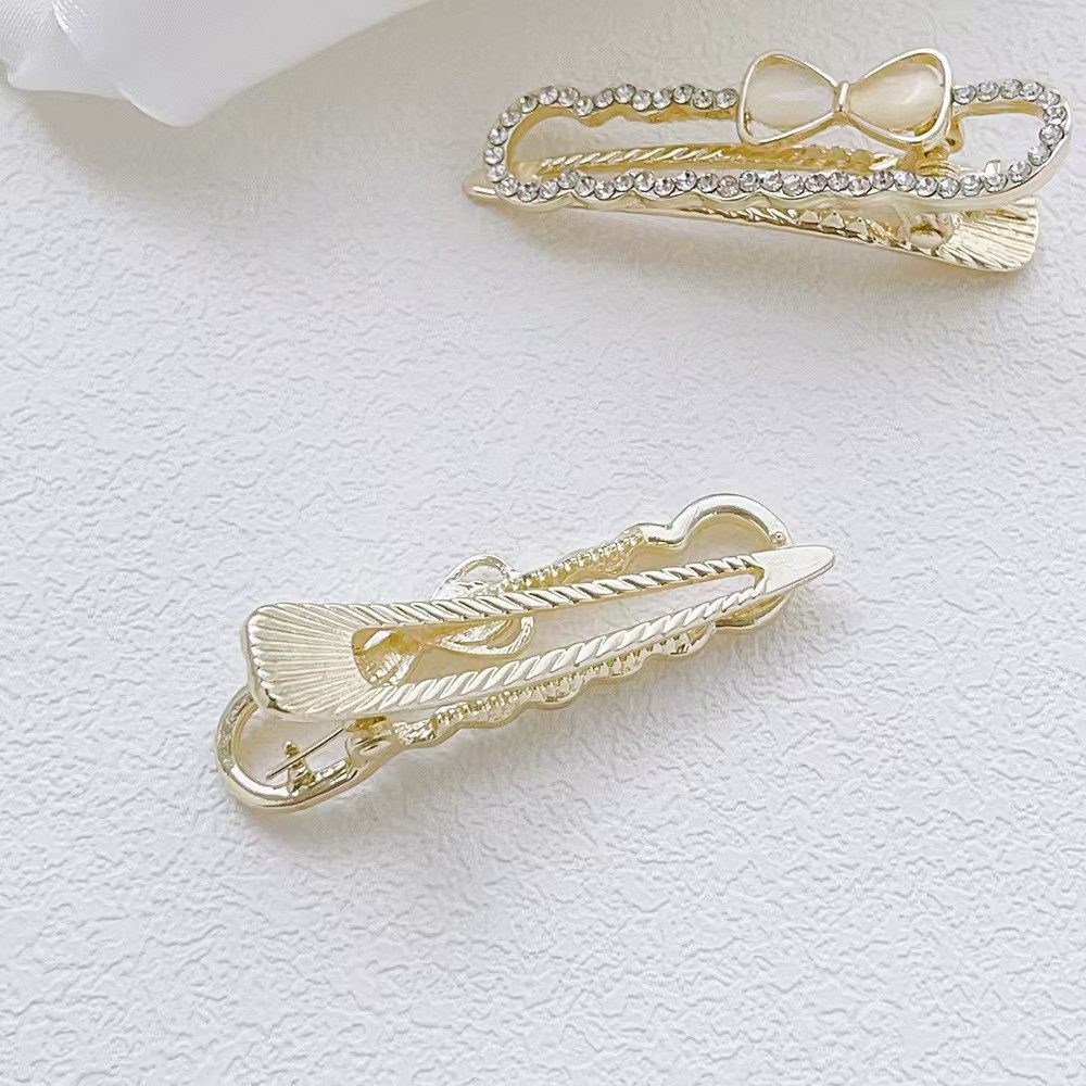 The Beauty House Haarspange Damen Haarklammer Gold Schleife mit Strass Perlen Edelstein, Elegante Haarclips für Hochzeit Party Alltag Haaraccessoires