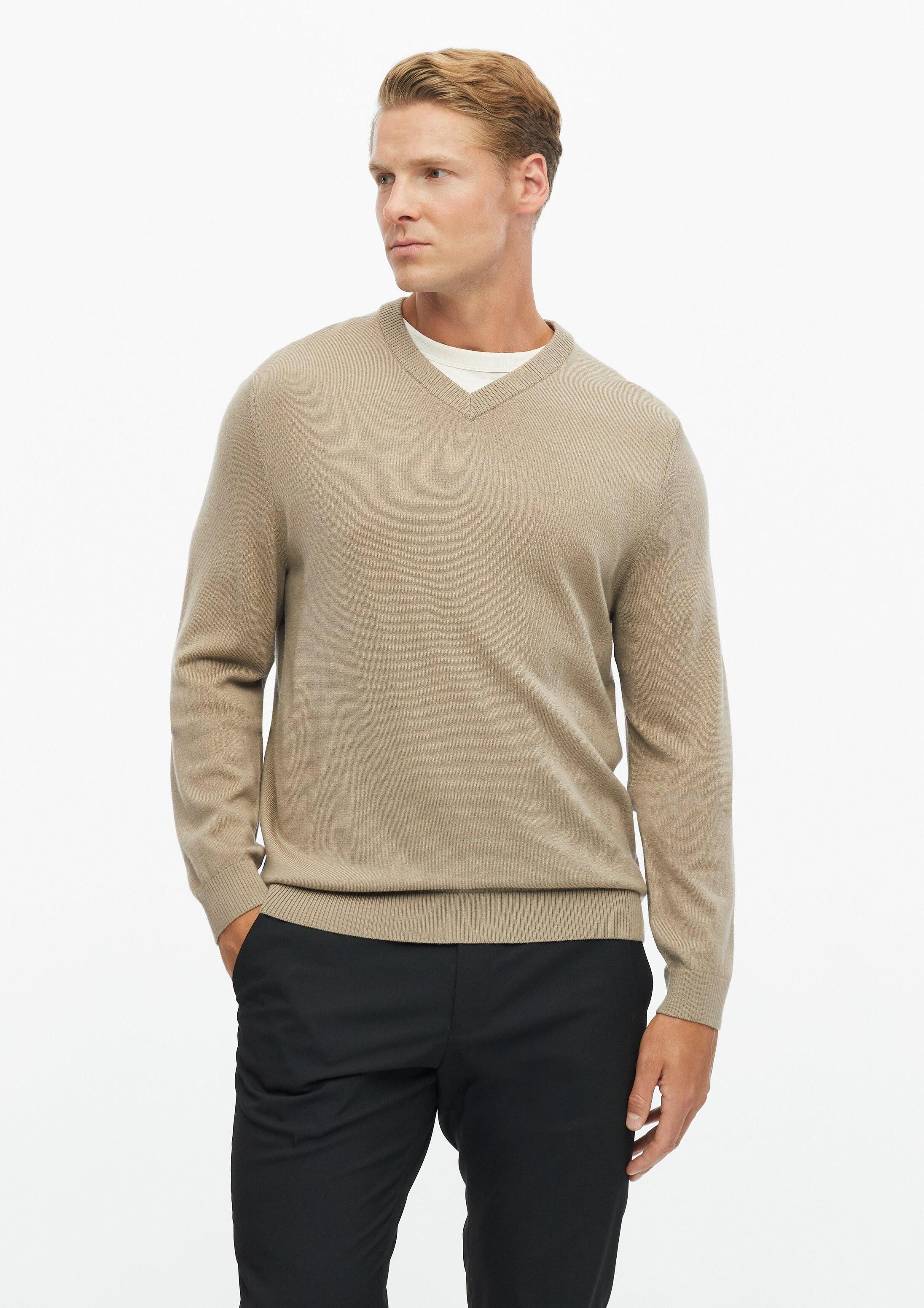 s.Oliver Longpullover Strickpullover Feiner V-Neck-Pullover aus 100% Merinowolle