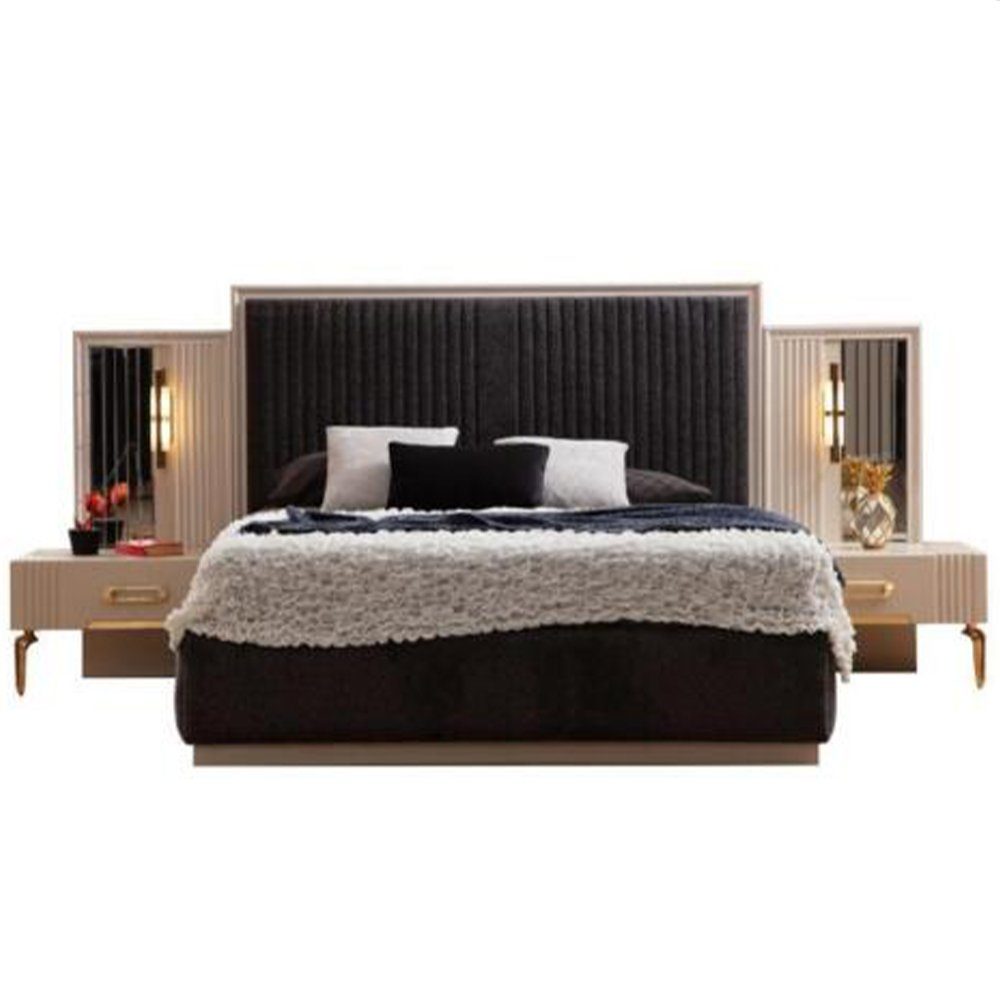 JVmoebel Schlafzimmer-Set Modernes Schlafzimmer Set Doppelbett mit 2x Nachttischen Luxus Design, Made In Europe