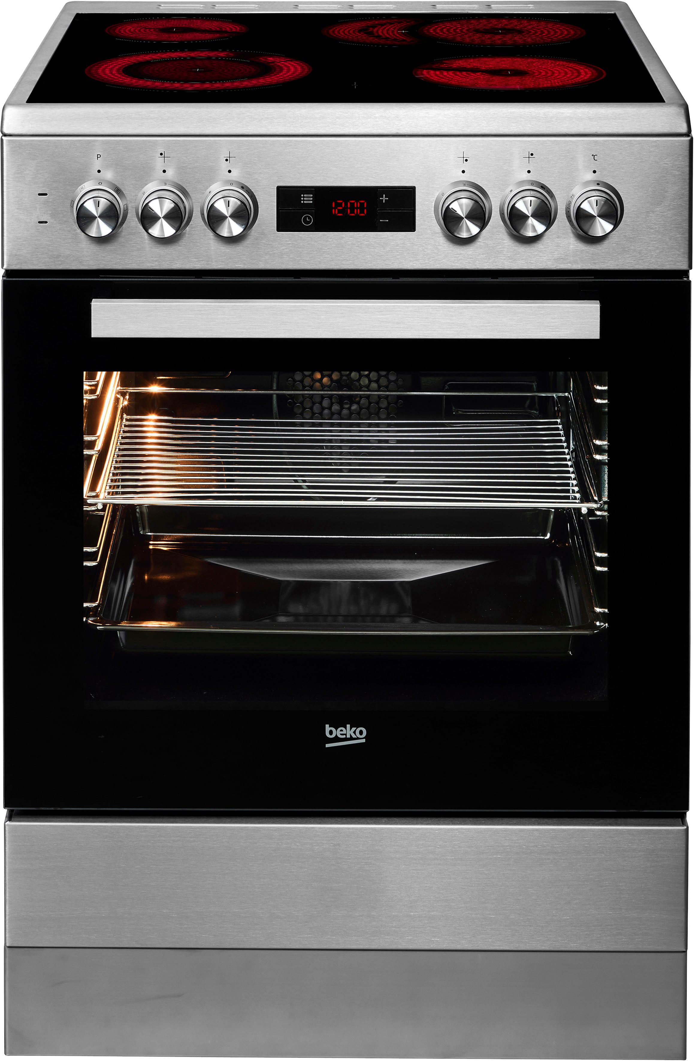 BEKO Elektro-Standherd FSM67320G, mit Teleskopauszug nachrüstbar, mit Restwärmeanzeige