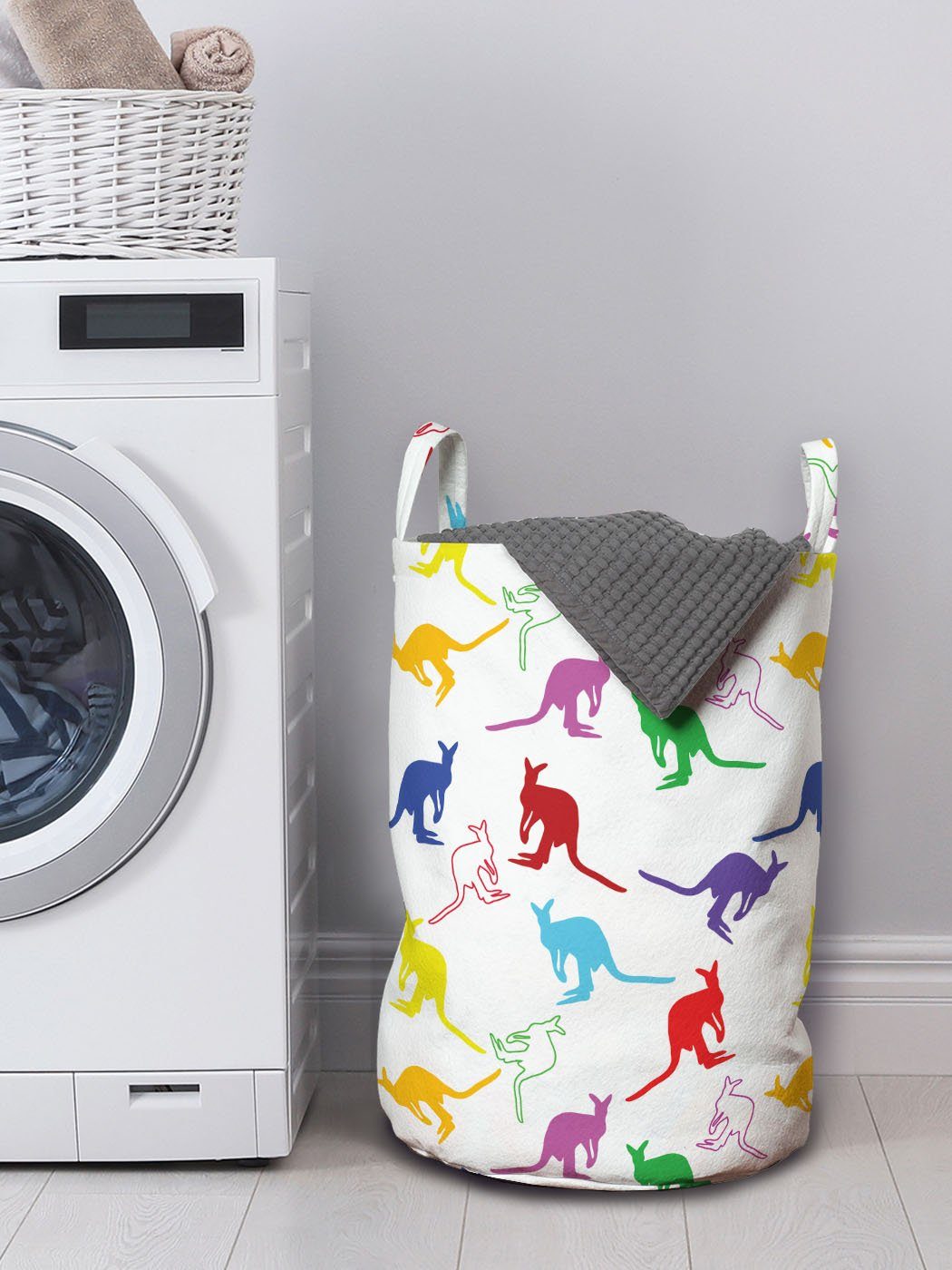 Abakuhaus Wäschesäckchen Wäschekorb mit Griffen Kordelzugverschluss Wildlife-Konzept für Vibrant Waschsalons, Känguru