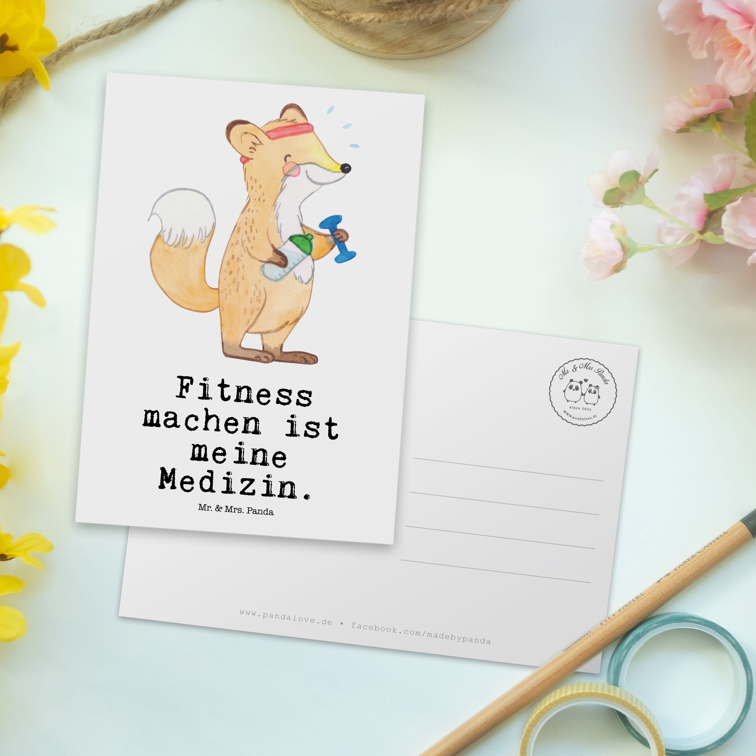 - Geschenk, Gewinn, Auszeichn Fitness Fuchs Panda Weiß - Sportclub, Postkarte Mrs. Medizin & Mr.