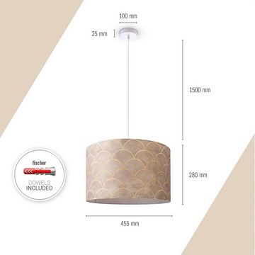 Paco Home Pendelleuchte Hugo Pillar, ohne Leuchtmittel, Pendelleuchte Esstisch Lampe Wohnzimmer Stoffschirm Vintage Modern