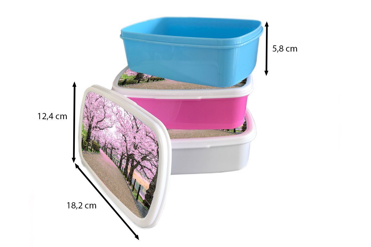 MuchoWow Lunchbox Sakura - (2-tlg), Mädchen Erwachsene, - Jungs Brotdose, für Kinder Kunststoff, weiß Brotbox für und und Frühling Japan