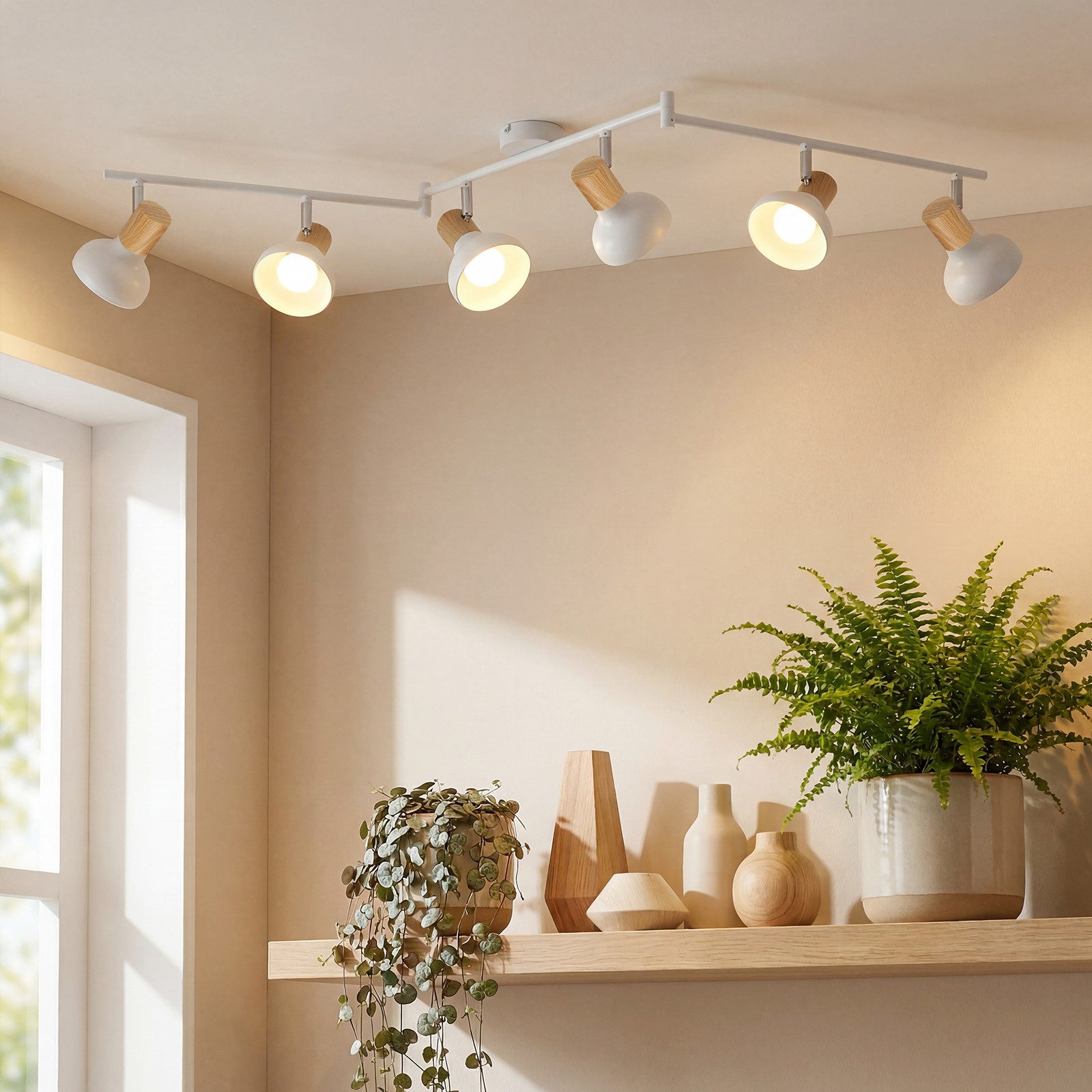 ZMH Deckenstrahler E14 Flammig Eisen Lampenschirm Deckenlampe Flur & Schlafzimmer, ohne Leuchtmittel, Weiß Schwenkbar 350° Modern Wohnzimmerlampe