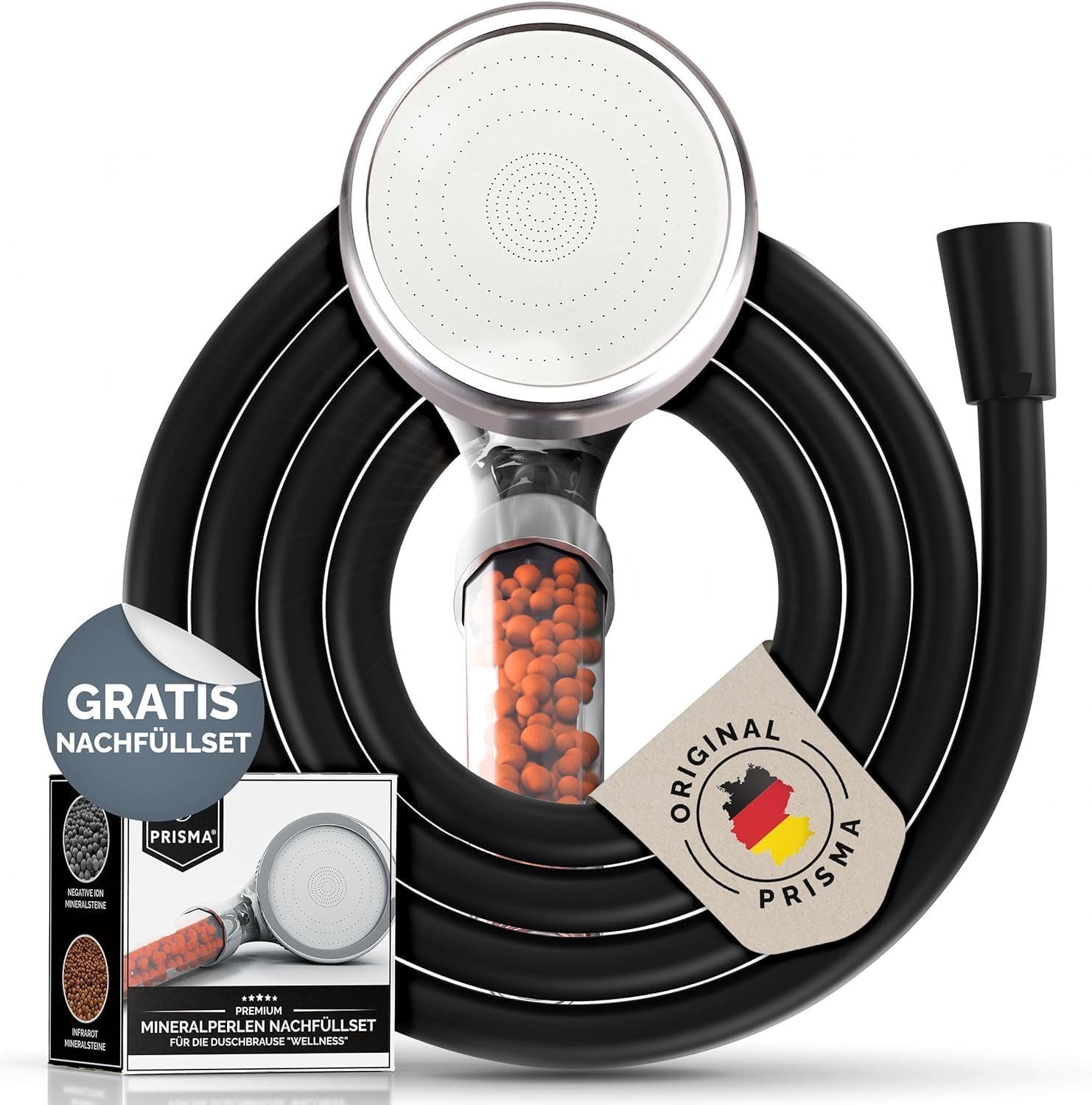 HEROBAI Duschkopf Mit Filter & Handbrause – 15-stufiges Filtersystem, 8 Sprühmodi, Hochdruck (Chrom, 150 Cm Schlauch)