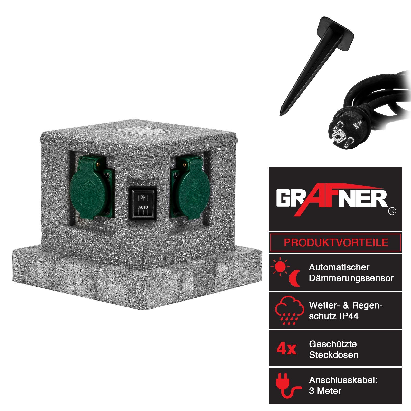 Grafner Gartensteckdose Gartensteckdose Außensteckdose Steinoptik