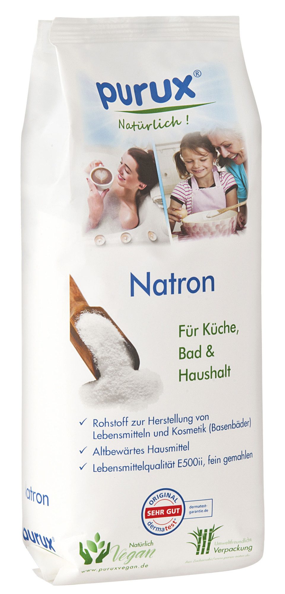 purux Back-Set Natron Pulver 1kg, Lebensmittelqualität nachhaltig verpackt, Back Soda, Lebensmittequalität E500 ii