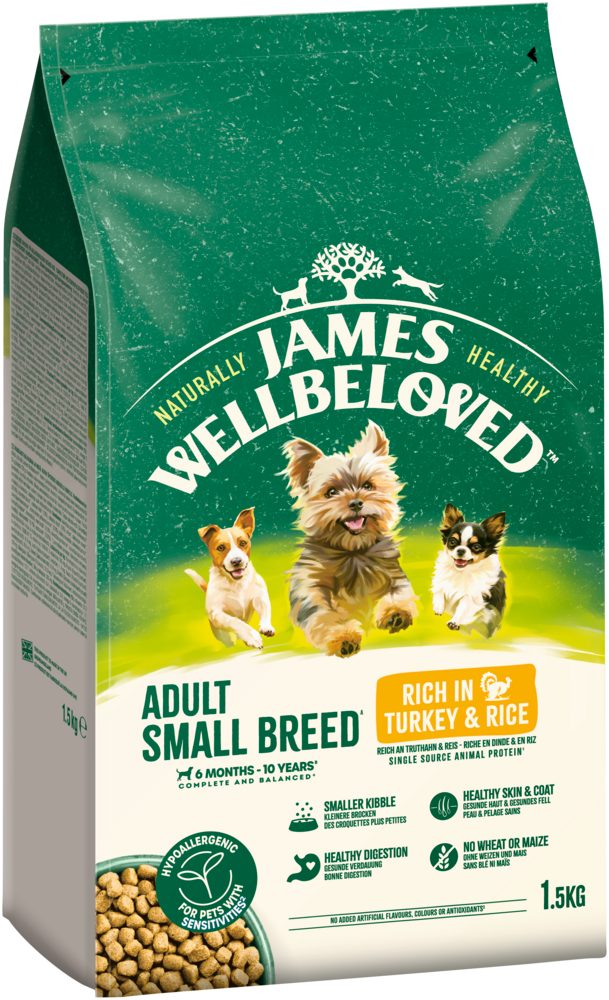James Wellbeloved JAMES WELLBELOVED™ Hund für kleine Hunde Truthahn & Reis 1,5kg, Trockenfutter für: Hunde