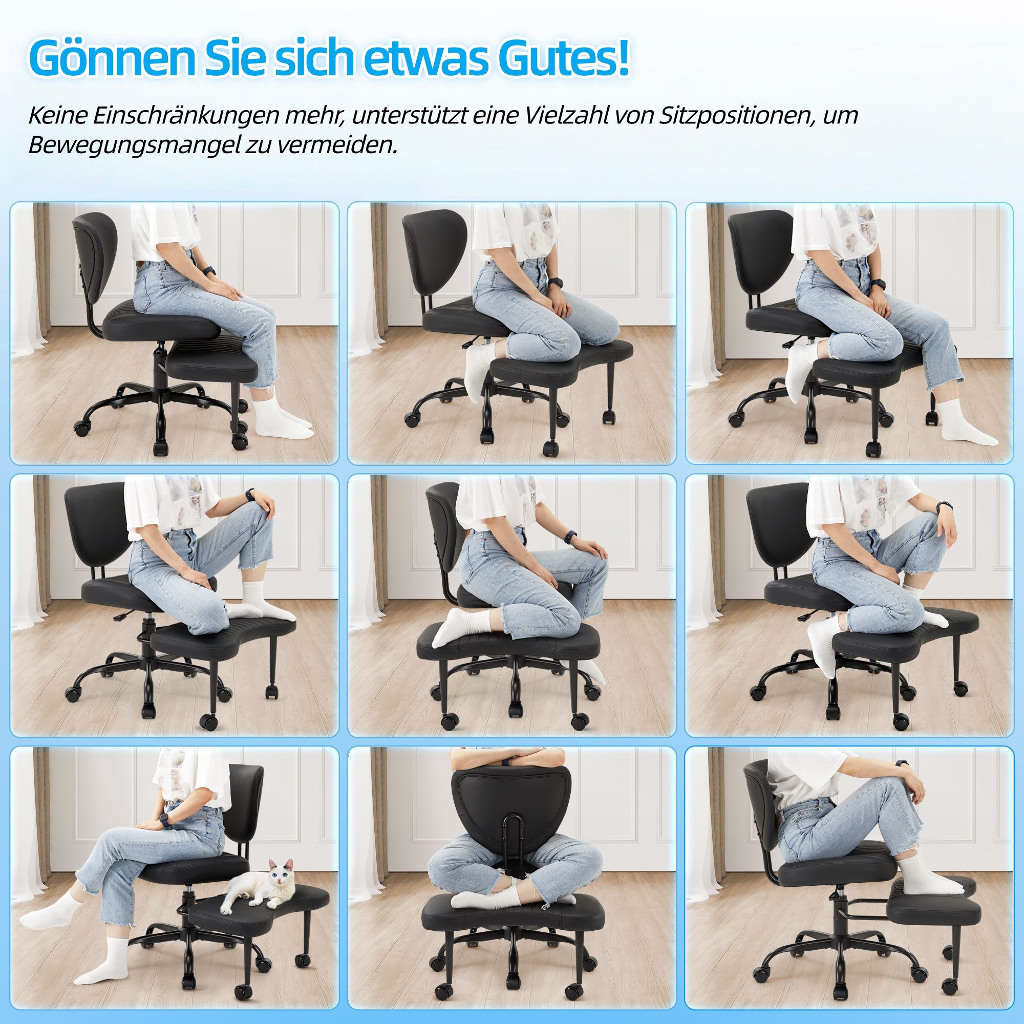 IWMH Bürostuhl mit Fußstütze, ADHS Schreibtischstuhl mit Rollon, Höhenverstellbar Drehstuhl mit Rückenlehne, Ergonomisch Gaming Stuhl – Bild 3 von 5
