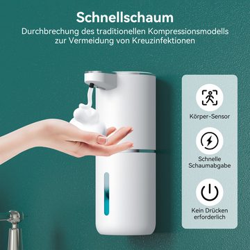 Senmudi Seifenspender Automatischer Elektrischer Schaumseifenspender 380ML, (3-stufige Dosierung einstellbar,Seifenspender Set mit Sensor, USB-Aufladung und Infrarot Bewegungssensor für Küche & Bad), wasserdichter elektrischer Seifenspender IPX5