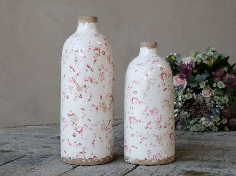 Chic Antique Dekovase Wunderschöne Flaschen Vase Cannes geblümt creme rosa antik H31,5 cm (1 St)