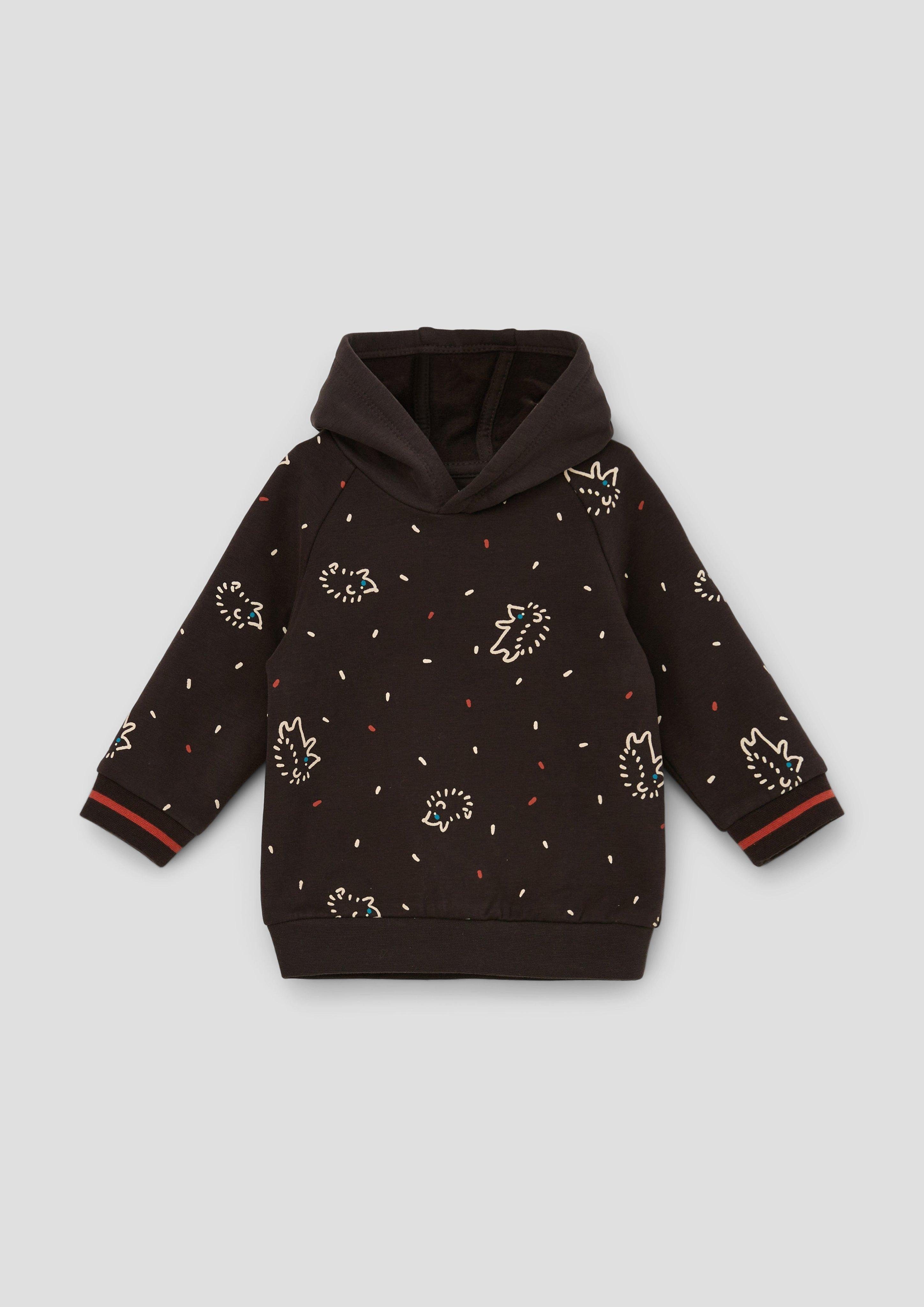 s.Oliver Sweatshirt Kapuzensweatshirt mit Allover-Print Kontrast-Details dunkelbraun