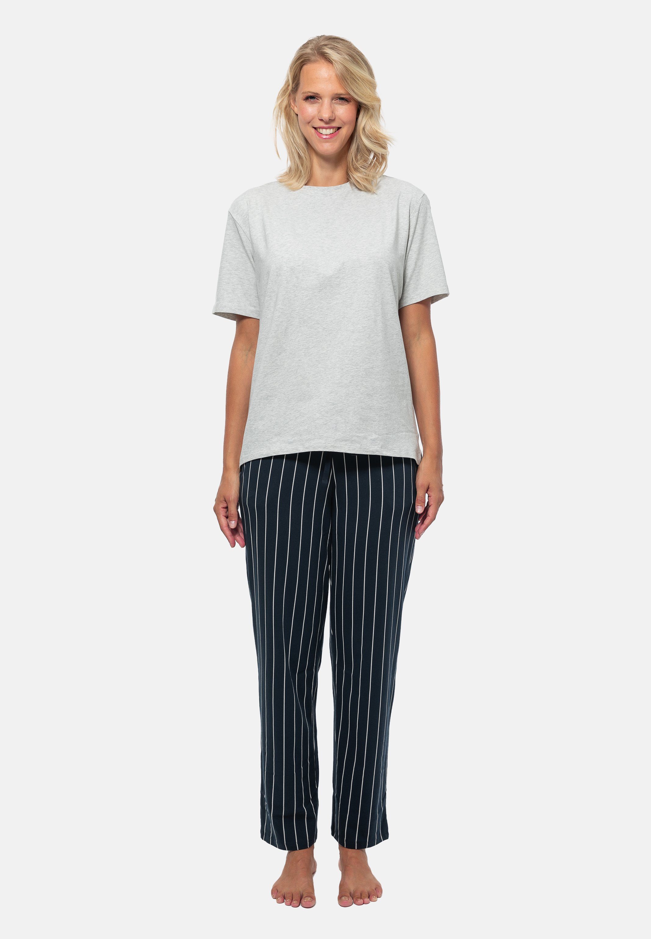 - Grau Schiesser Schlafanzug Baumwolle gestreift Pyjama tlg) (Set, Organic 2 - Cotton Blau /