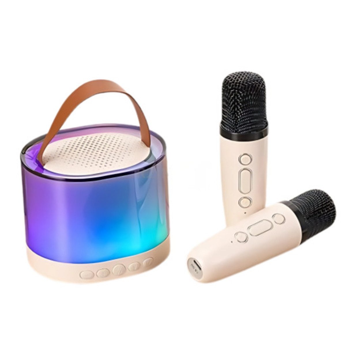 R2 Invest Bluetooth Karaoke Set mit 2 Mikrofon & RGB Lautsprecher – Tragbar, 3W Karaoke-Maschine