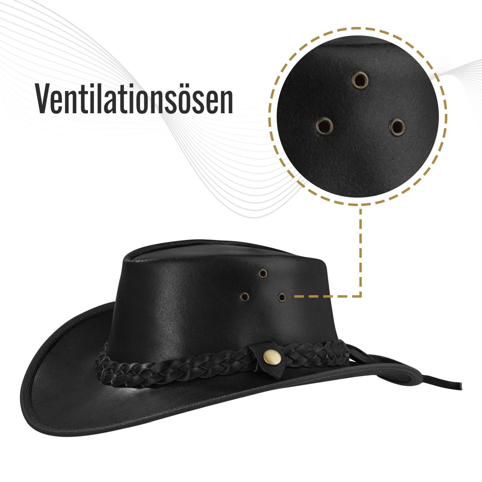 BLACK FOREST FOX Cowboyhut TEXAS Unisex Western Reiten Cowboy Leder Hut in 4 Farben Black Größe L