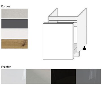 Feldmann-Wohnen Spülenunterschrank Essen (Schublade mit Vollauszug + Selbsteinzug (Rejs Comfort Box), 1-St., mit Acrylfronten (Ultrahochglanz), abrieb- / kratzfest) 60x50x82cm Front- und Korpusfarbe wählbar mit Soft-Close Funktion