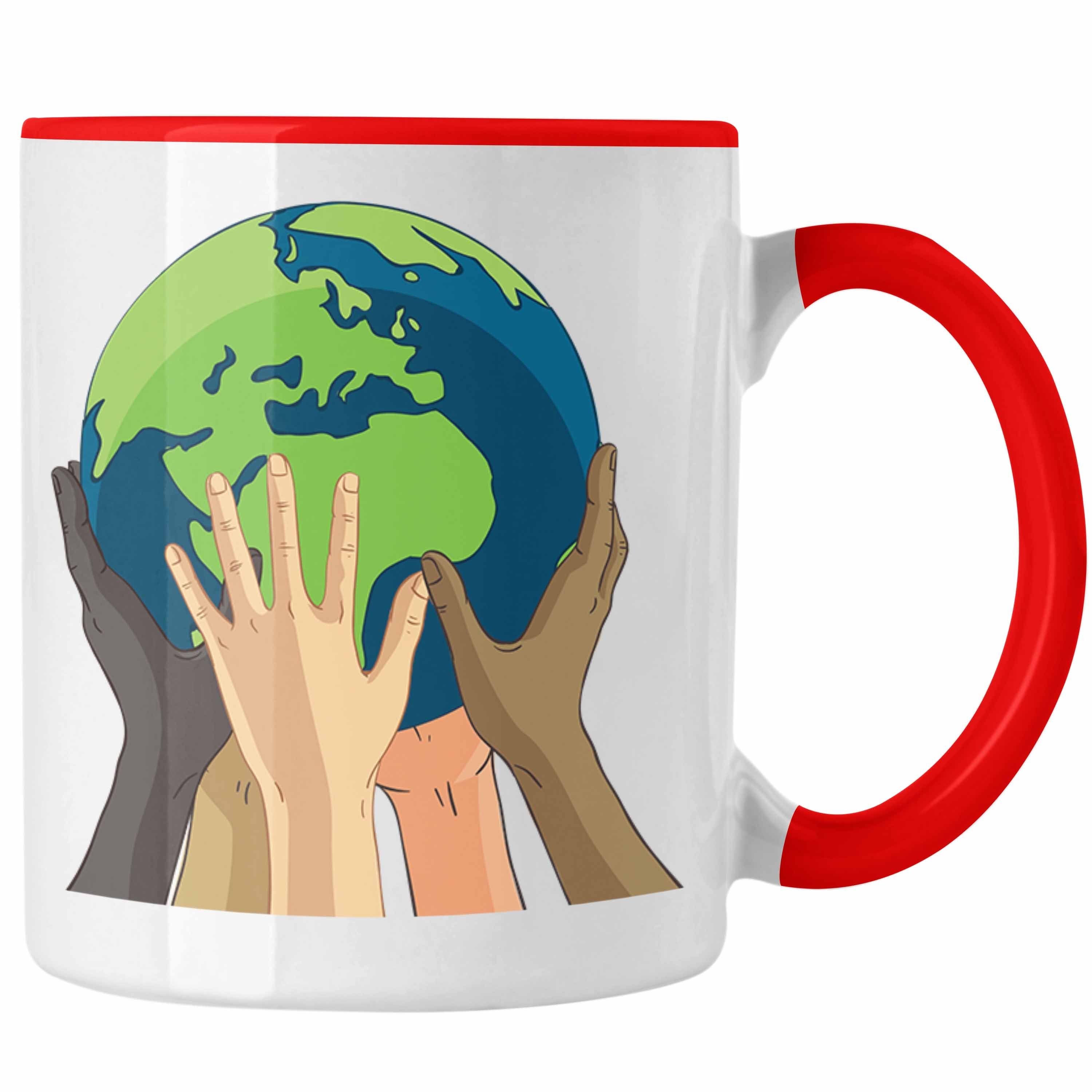 Trendation Tasse Welt Umwelt Aktivisten Tasse Geschenk Generation Retten Rot