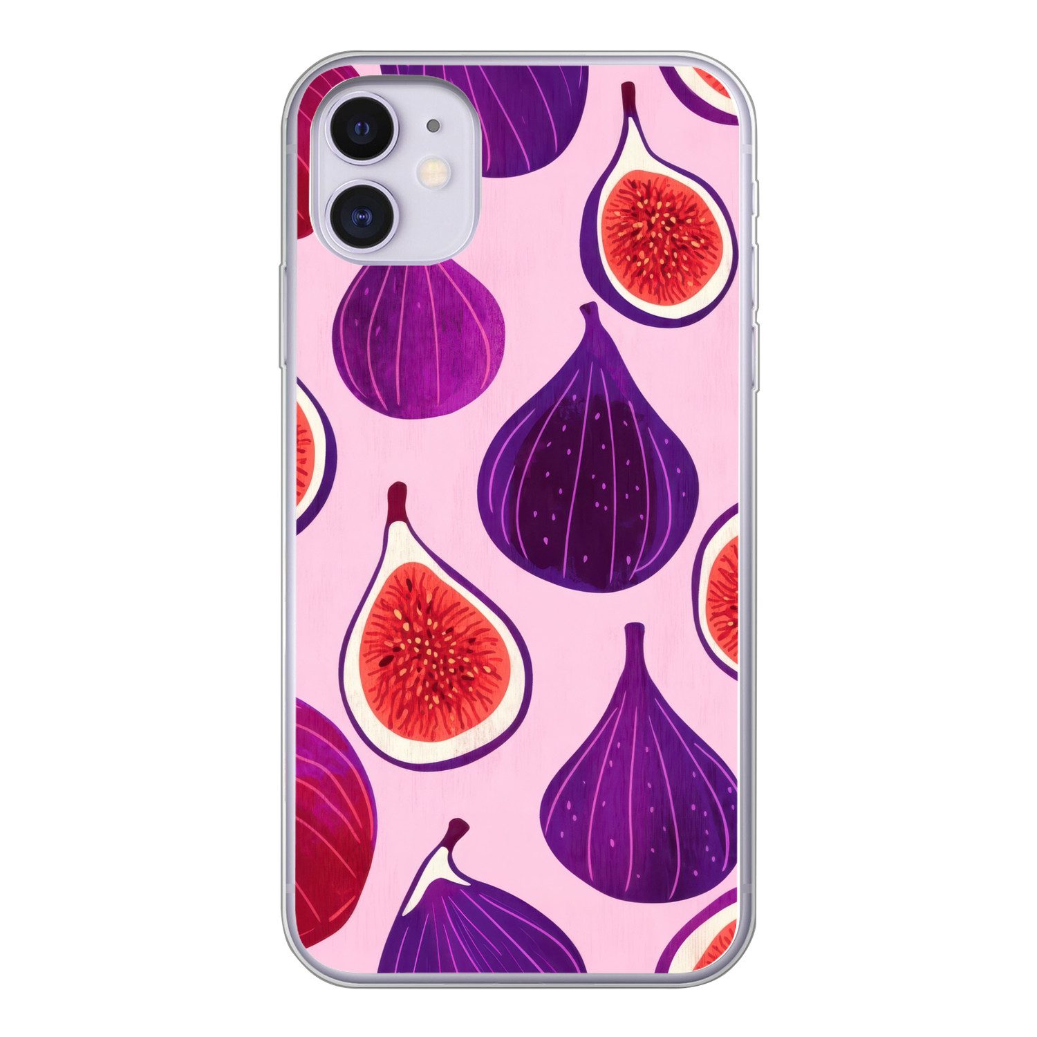 MuchoWow Handyhülle für Apple iPhone 11 Feigen - Rosa - Lila, Smartphone-Bumper, Print, Handy Schutzhülle Dünn