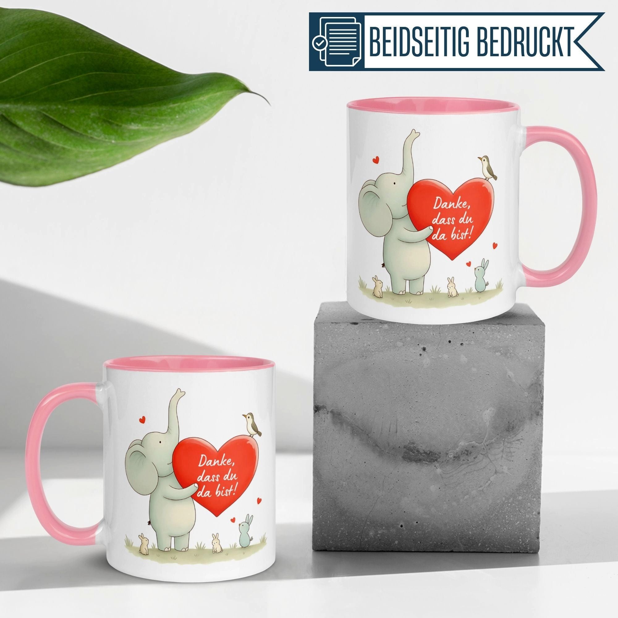Momentals Tasse Danke – „Elefanten - Schön dass du da bist“ – Dankeschön Geschenke, Gratis Versand · Links-&Rechtshänder · Spülmaschinenfest