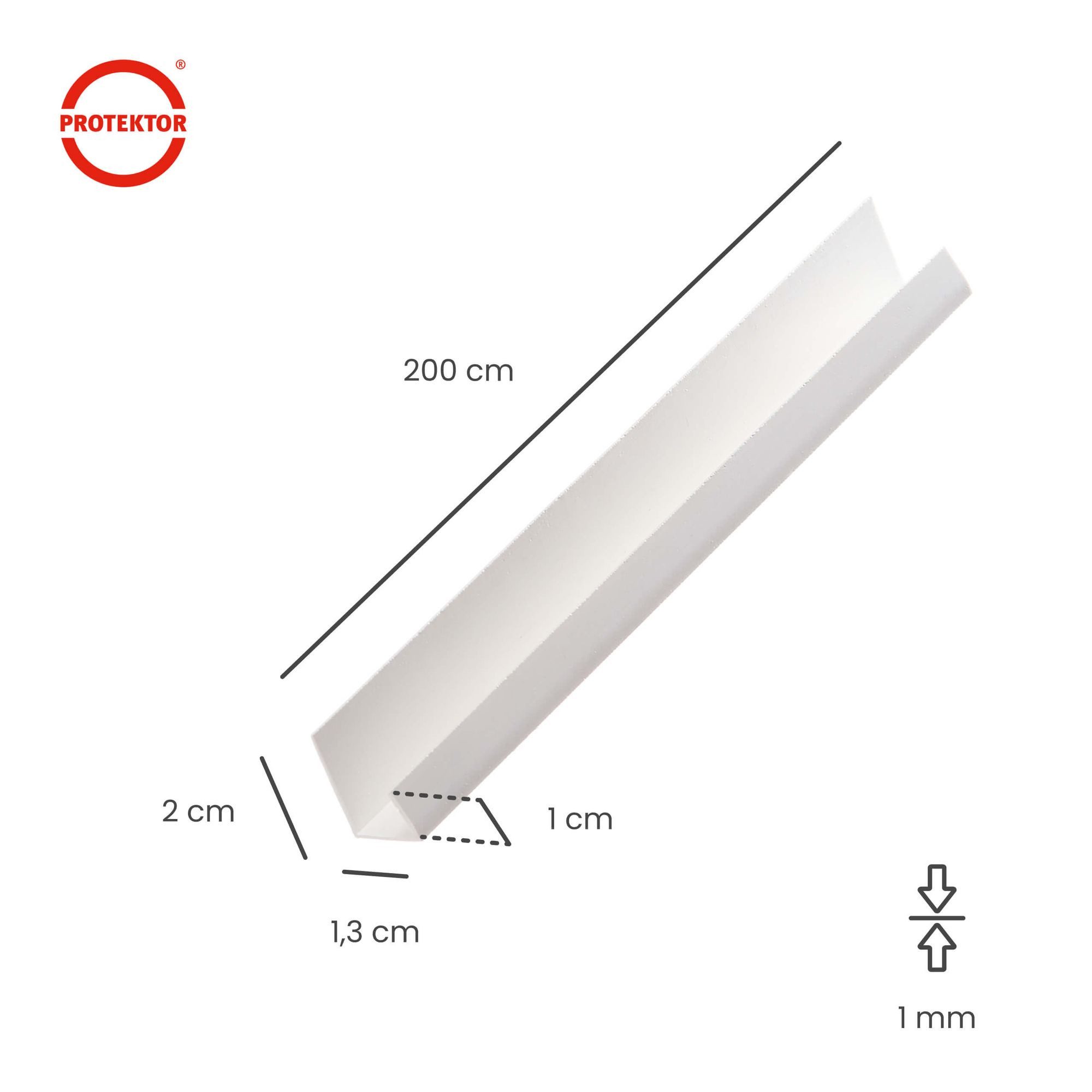 PROTEKTOR Profil 3741 U-Profil PVC (200 cm, weiß, 1-St), Einfassprofil Gipskarton 12,5 cm, Kantenschutz Trockenbau