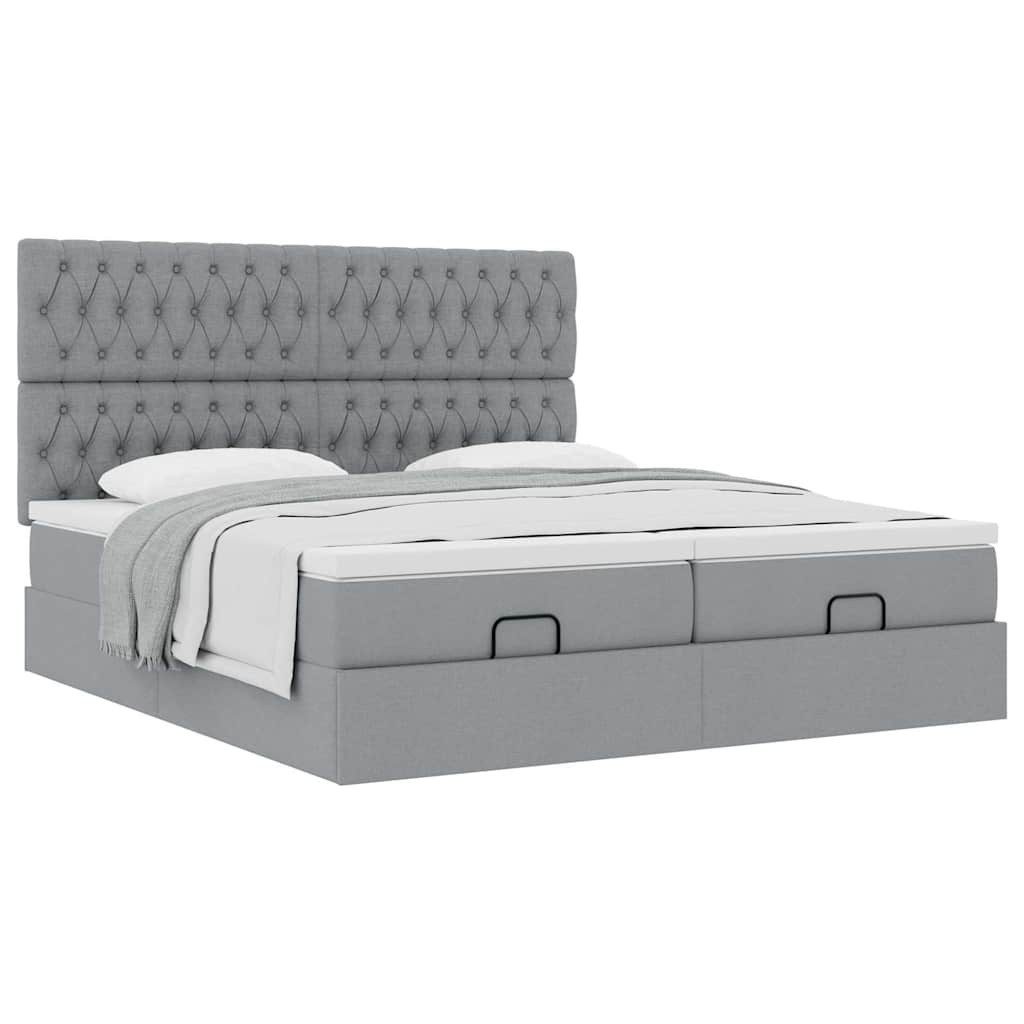 Bett Ottoman-Bett mit Matratzen Hellgrau 180x200 cm Stoff