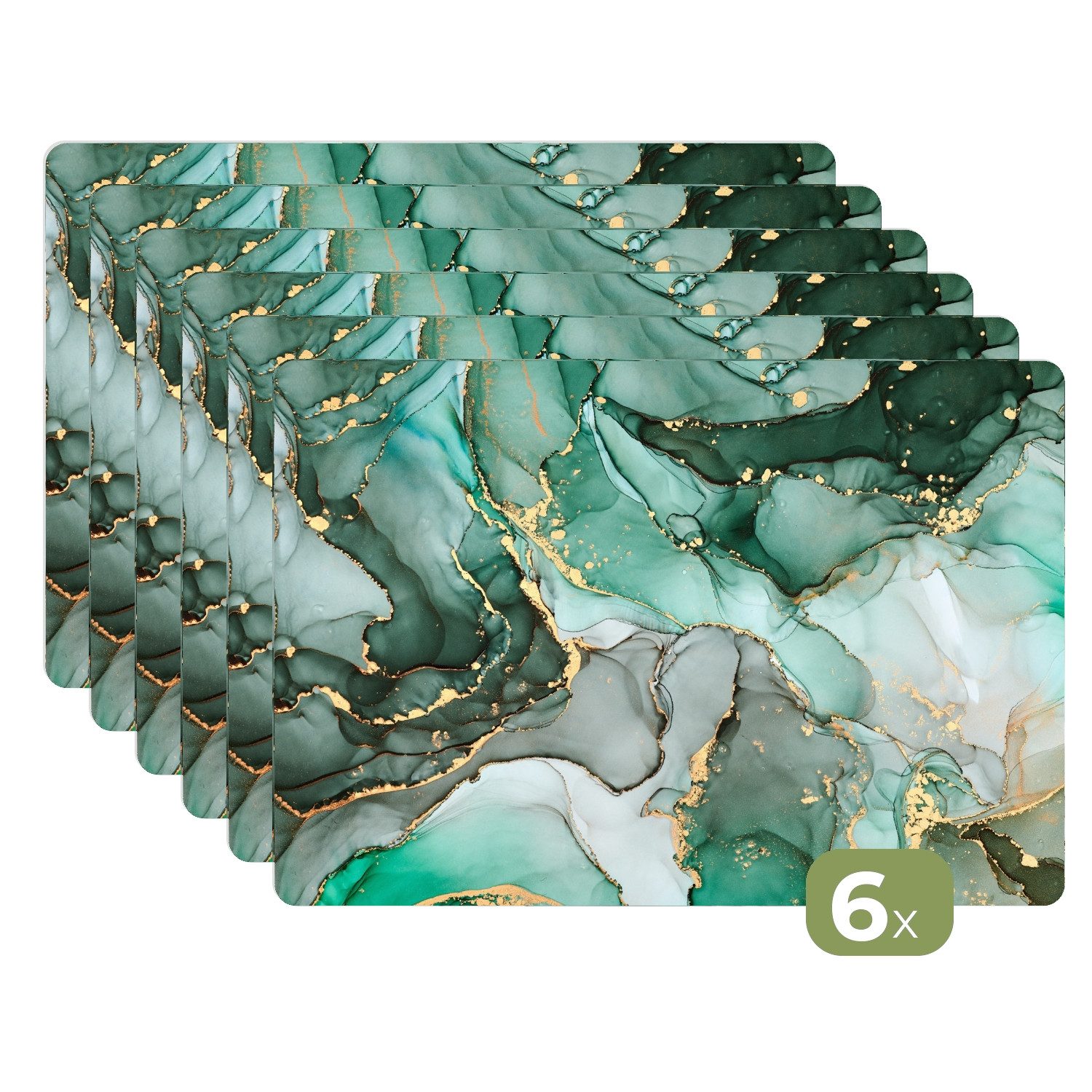 MuchoWow Platzset Gold - Marmor - Grün - Luxus - Marmoroptik - Grau, (6-St), Platzsets, Tischset, Abwaschbar, Tischsets, Platzdeckchen