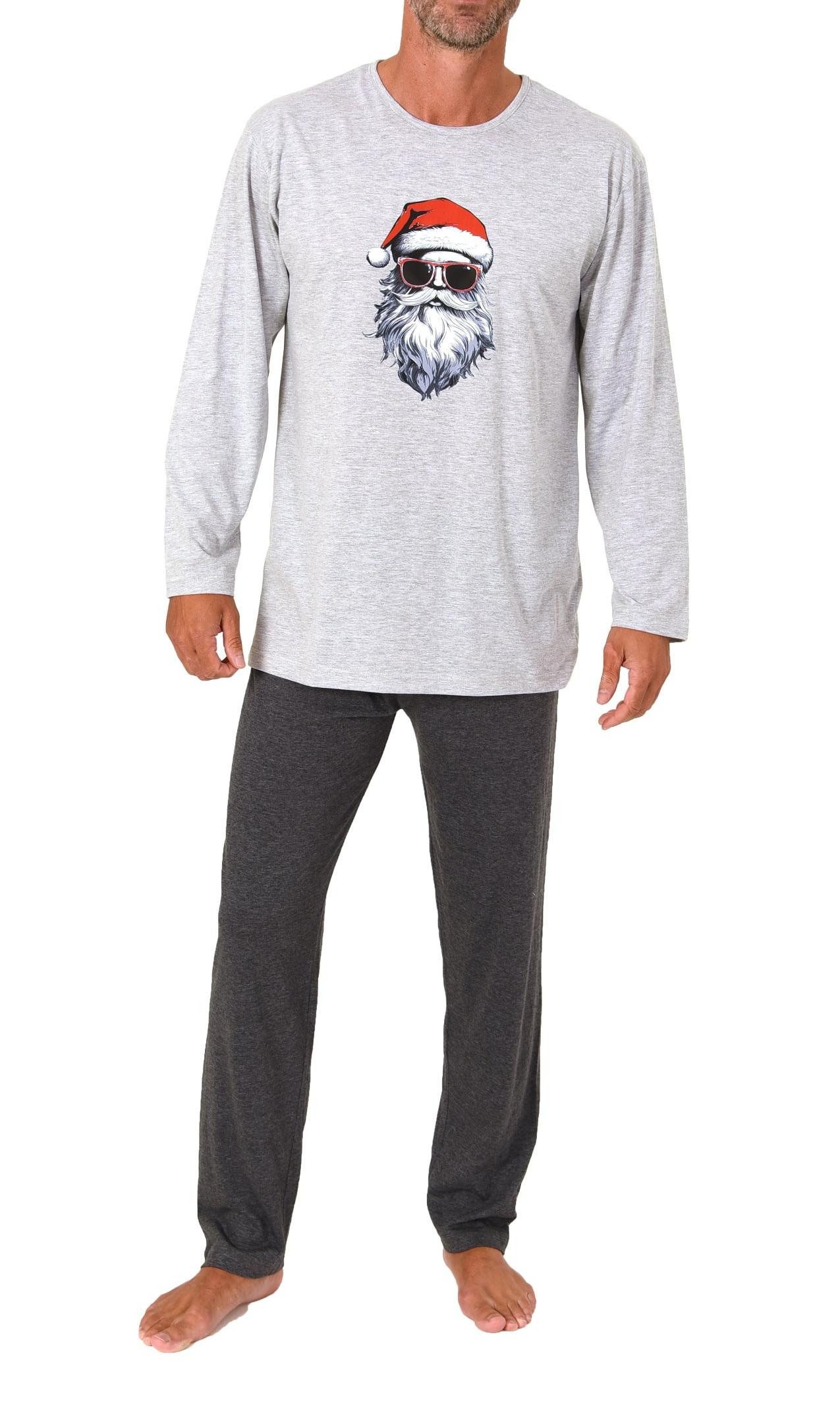 Normann Pyjama Herren Weihnachts Schlafanzug Pyjama mit lustigen Nikolaus Motiv
