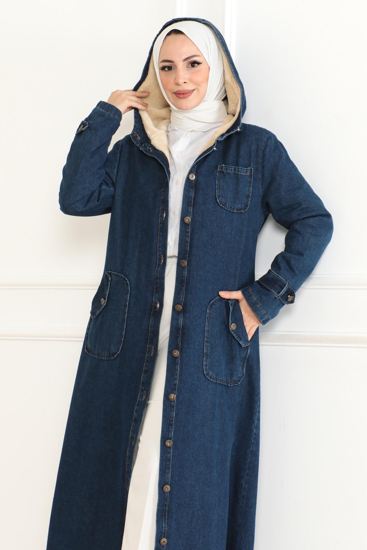 MODAMİHRAM Winterjacke Kapuzen-Denimjacke Dunkelblau 19230 günstig online kaufen