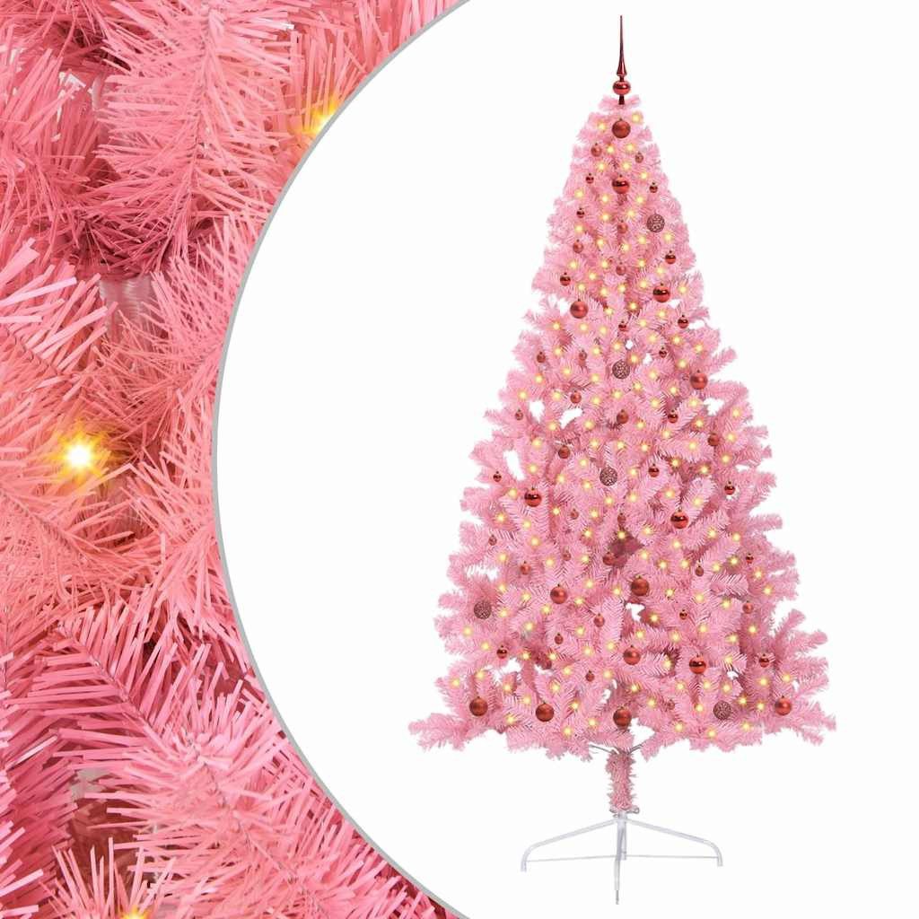 vidaXL Künstlicher Weihnachtsbaum Künstlicher vorbeleuchteter Weihnachtsbaum Rosa 240 cm PVC