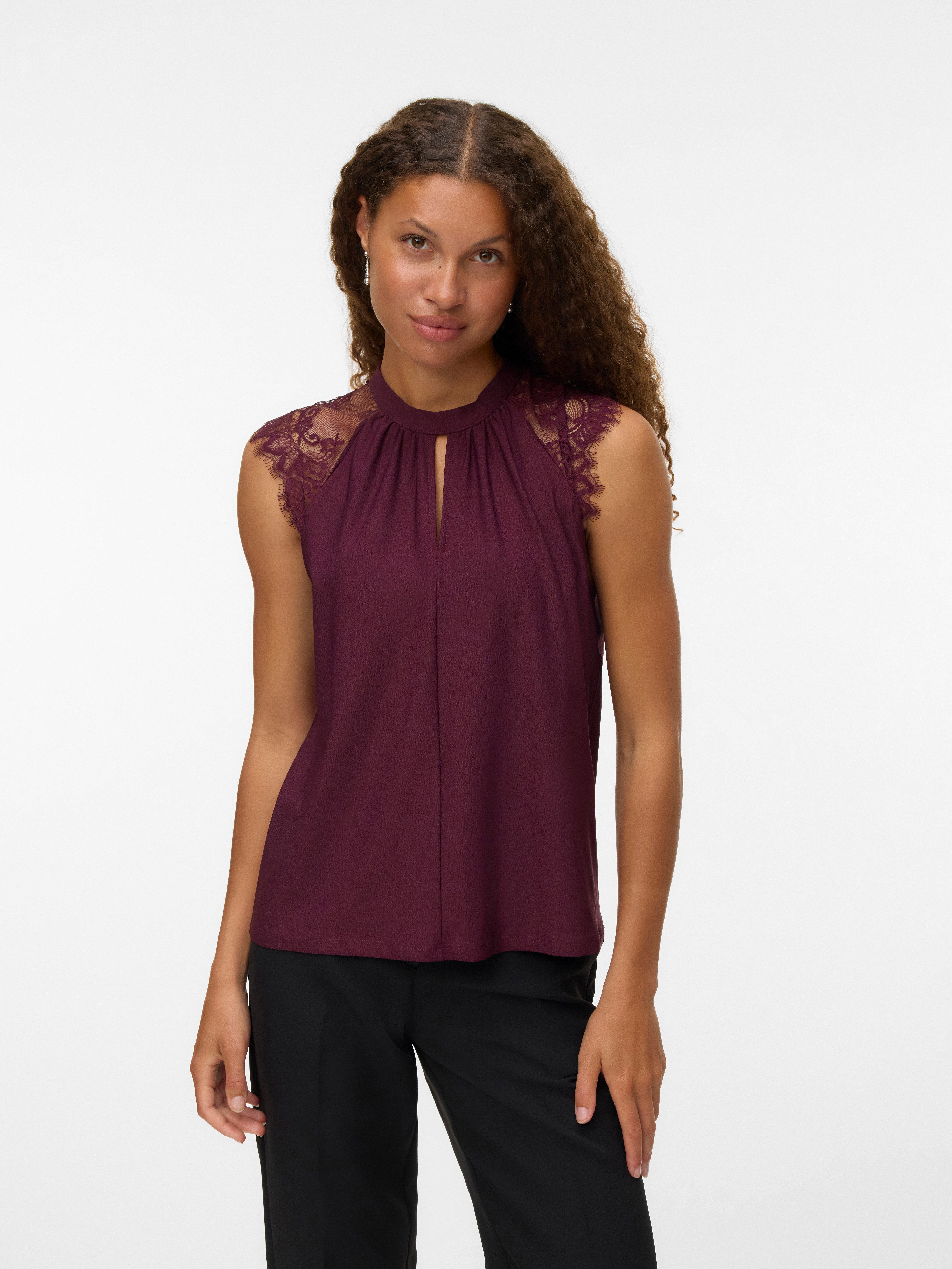 Vero Moda Spitzentop VMMILLA SL LACE TEE Materialmix, regular fit