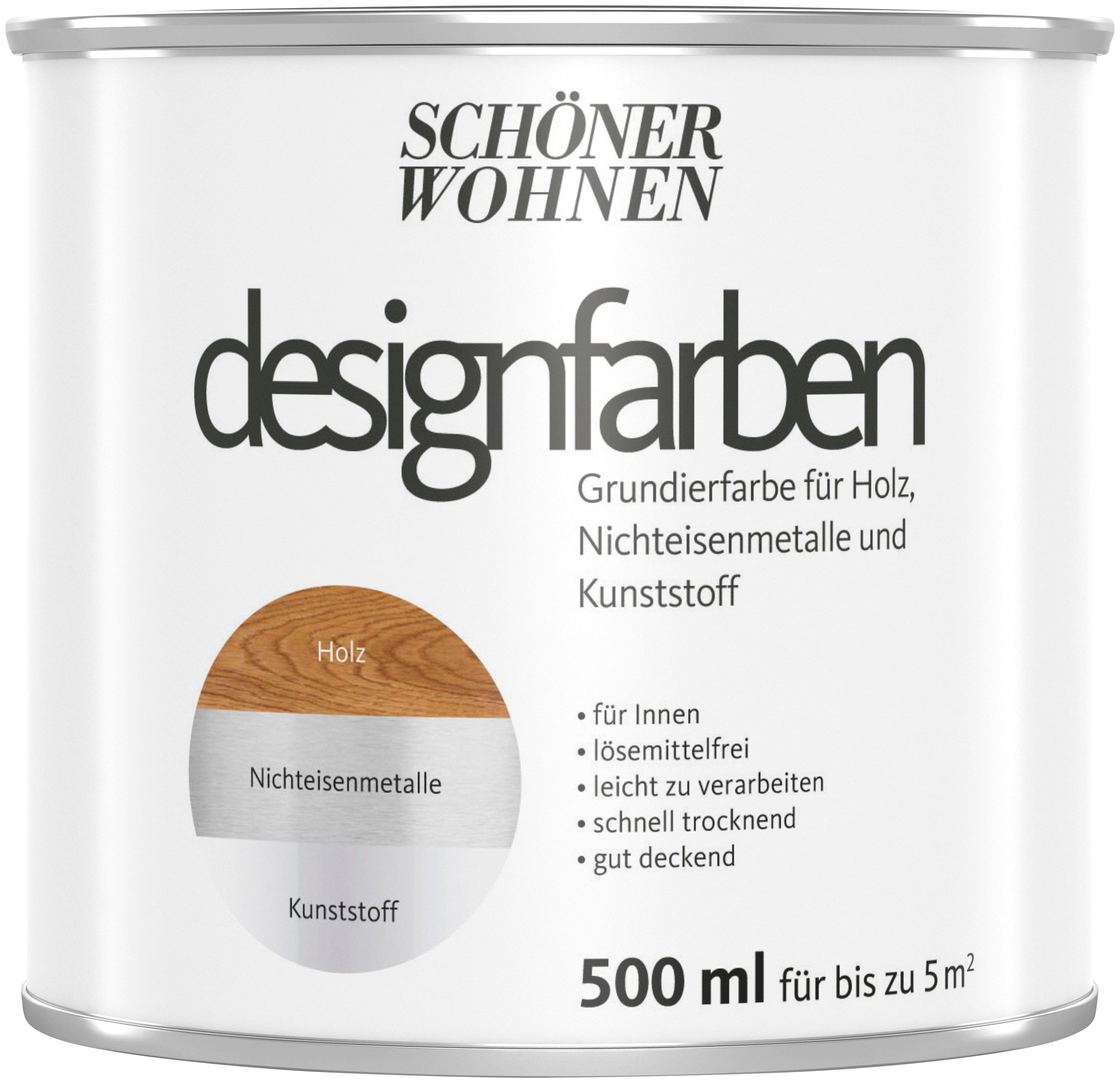 SCHÖNER - SW Designfarben, Holz, FARBE WOHNEN weiß, 500 Nichteisenmetalle Grundierfarbe Kunststoff, für ml, Designfarbe