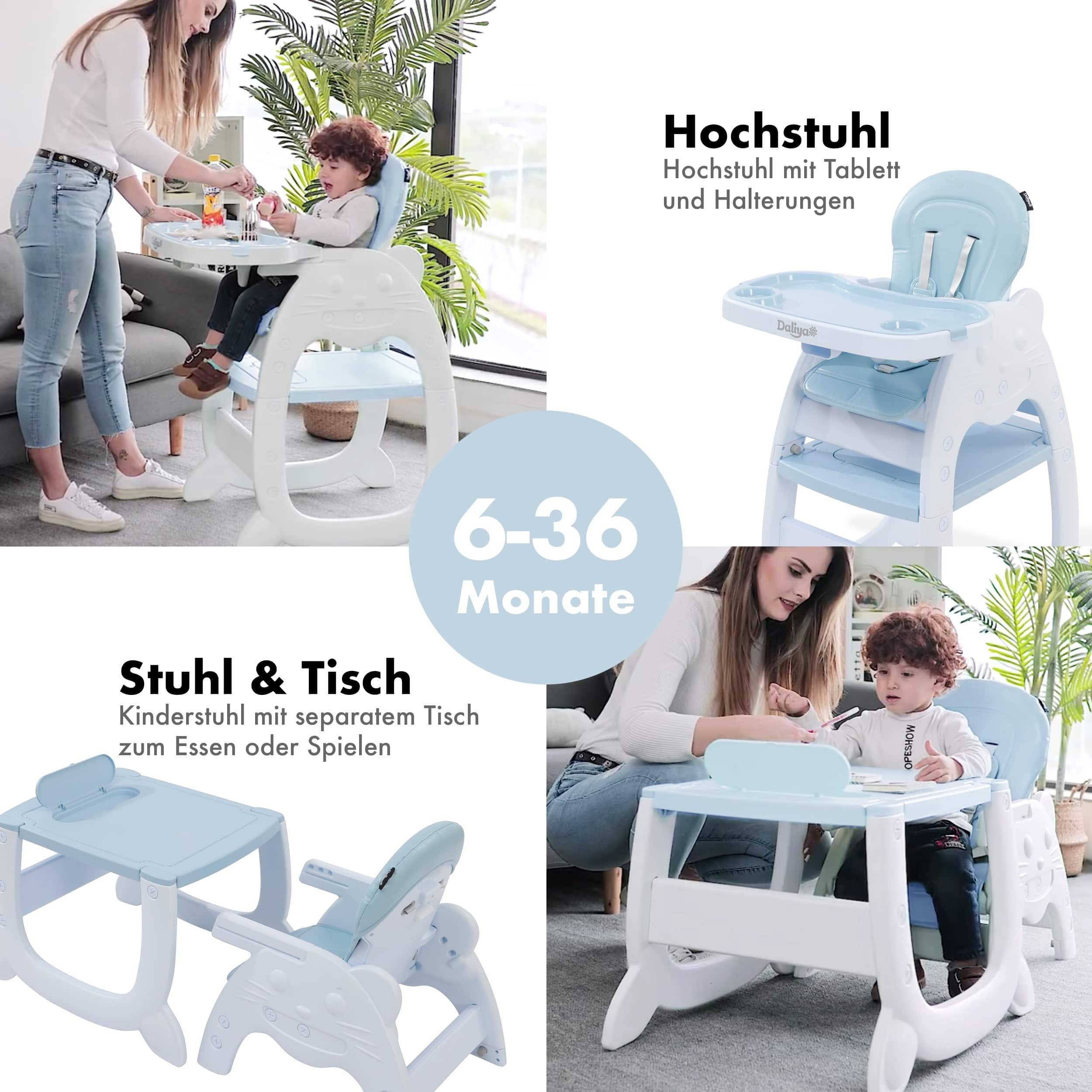 Daliya® Kombihochstuhl MULTIHOK 4in1 Baby- & Kinderhochstuhl, Spieltisch mit Kinderstuhl (Set, 3 St), Kinderhochstuhl wandelbar zu Spieltisch oder Lerntisch mit Kinderstuhl