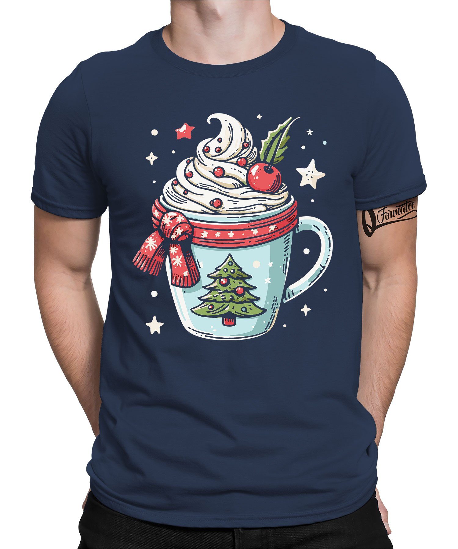 Formatee Blau Herren Schokolade Kurzarmshirt T-Shirt - Navy X-mas Weihnachtsgeschenk Quattro Heiße Weihnachten (1-tlg)