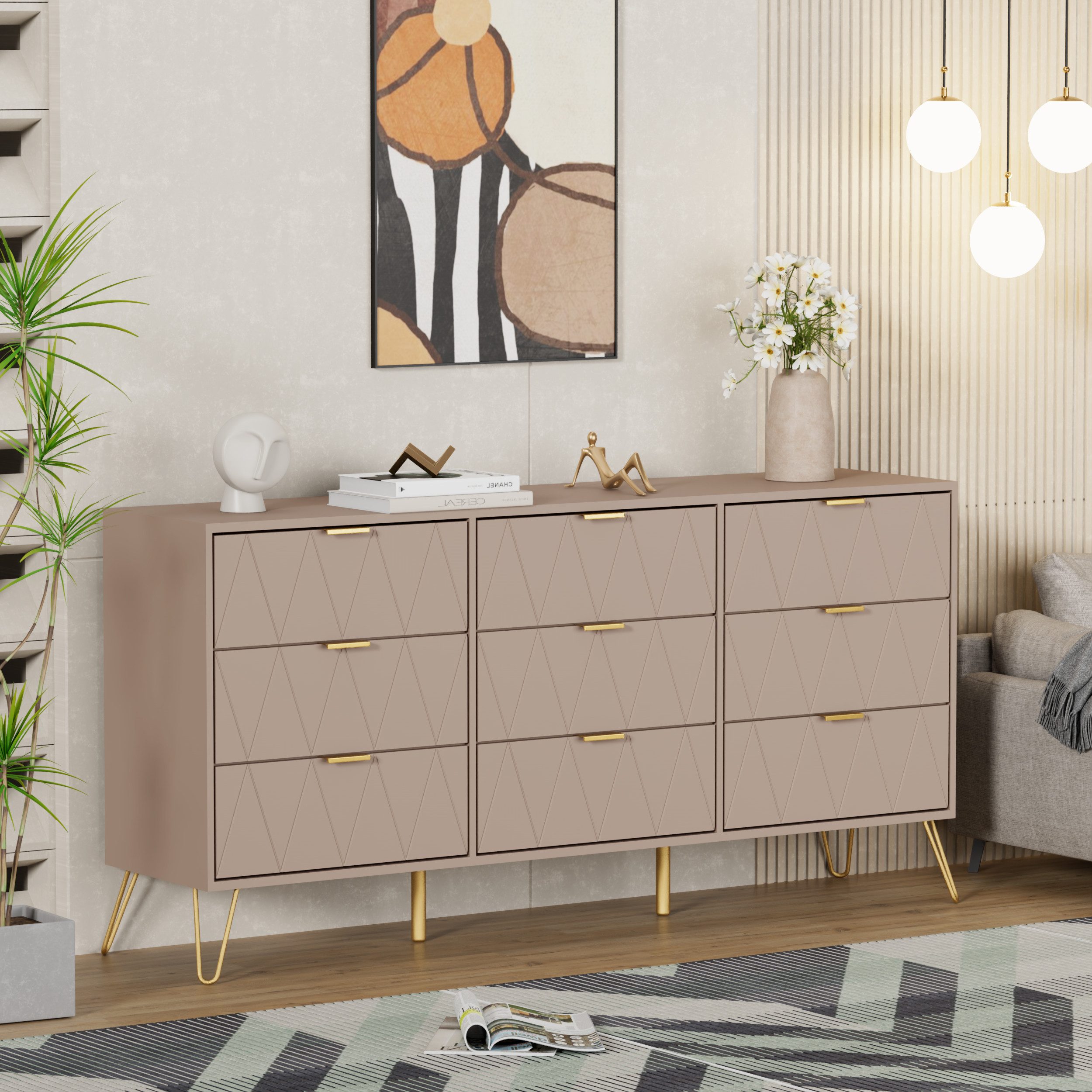 UEV Kommode modern Sideboard schmal Mehrzweckschrank für Kleidung Dokumente (Packung) – Bild 4 von 5