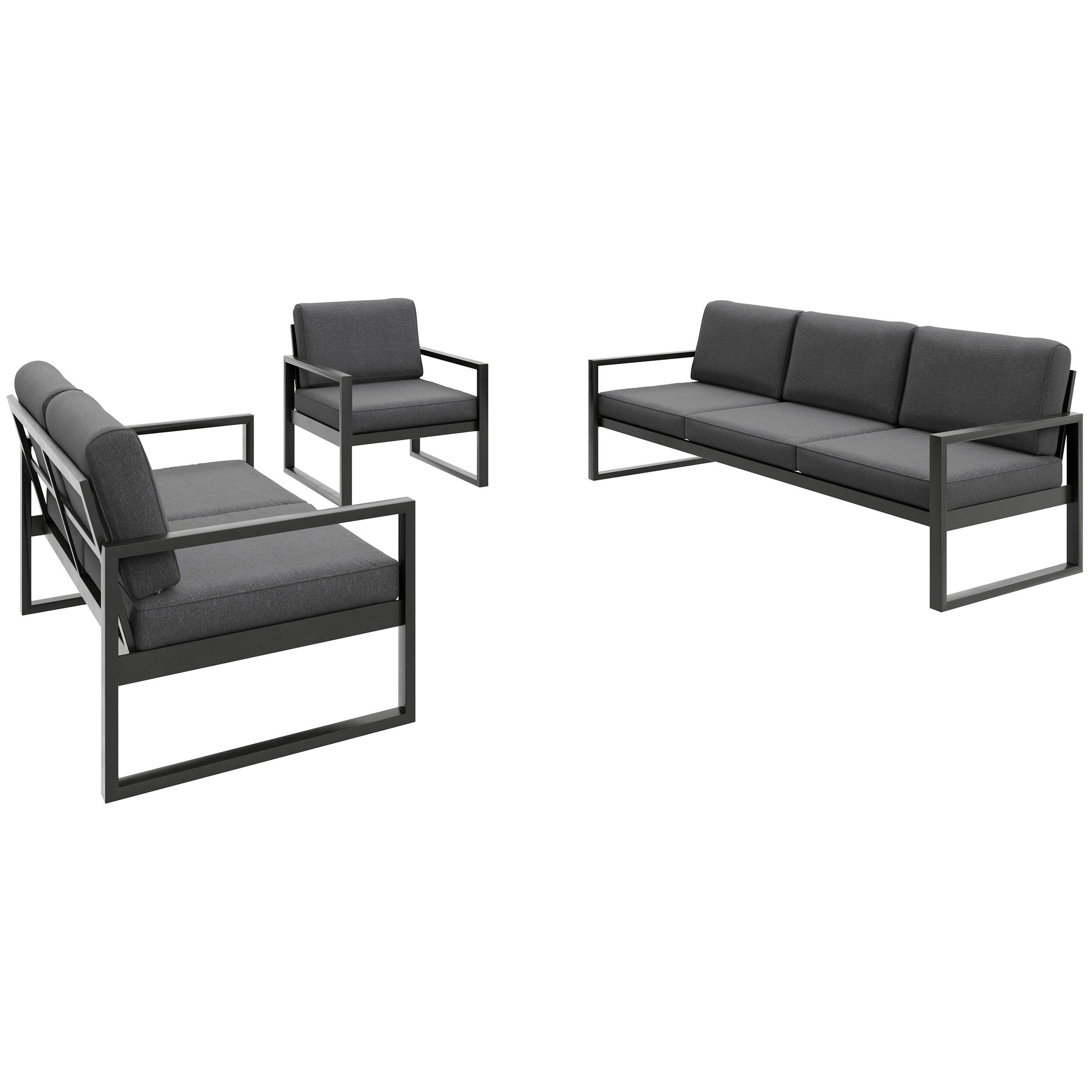 Beautysofa Gartenlounge-Set STELLA wasserabweisender Stoff, (pulverbeschichtetes Metallgestell, 2-Sitzer Sofa + 3-Sitzer Sofa + Sessel), in 3 trendigen Farben